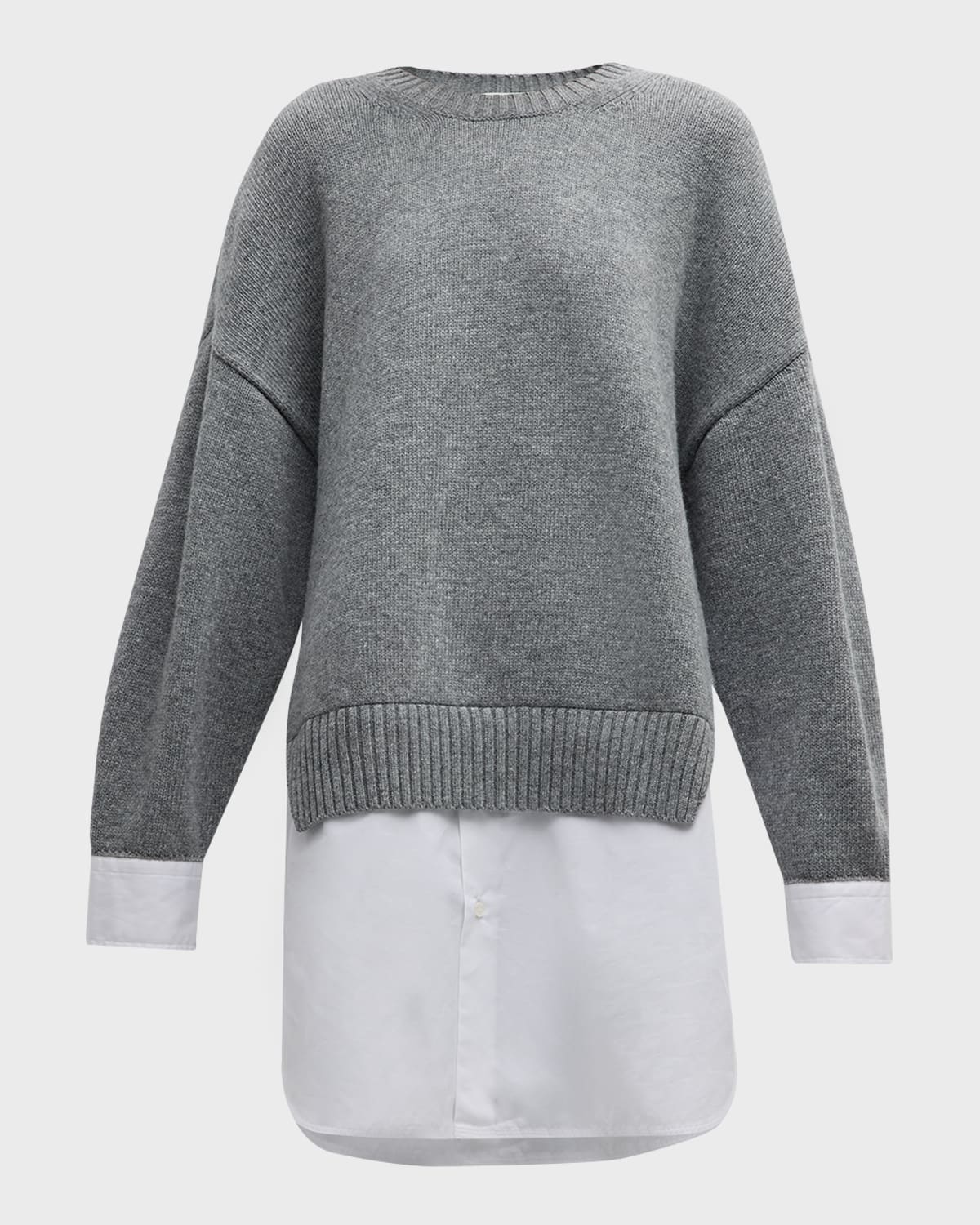 Poplin Shirt Illusion Merino Knit Sweater