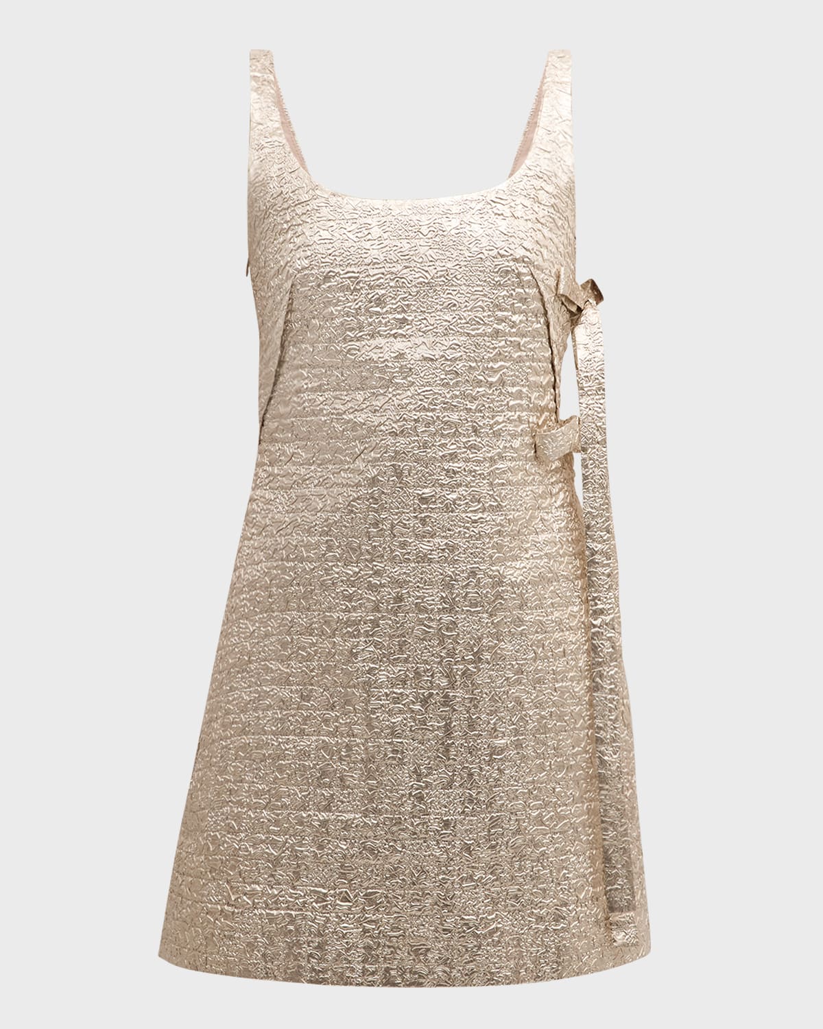 Maya Bows Sleeveless Metallic Seersucker Mini Dress