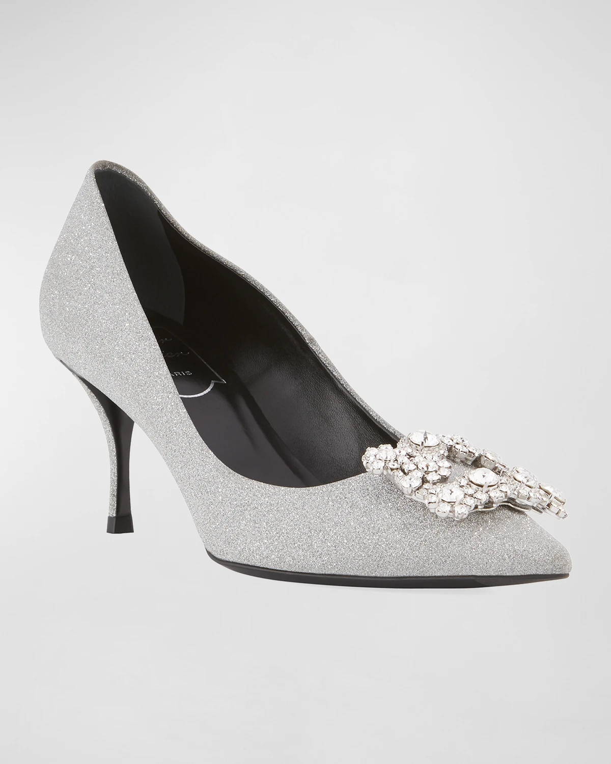 Glitter Fabric Flower-Crystal Buckle Pumps