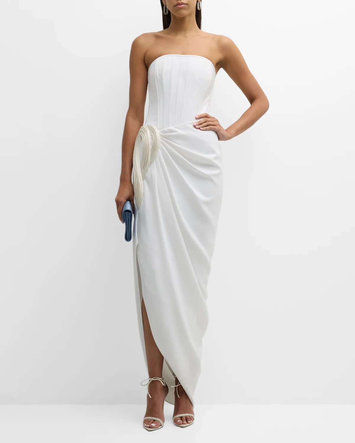 Strapless Draped Egyptian Gown with Hip Detail