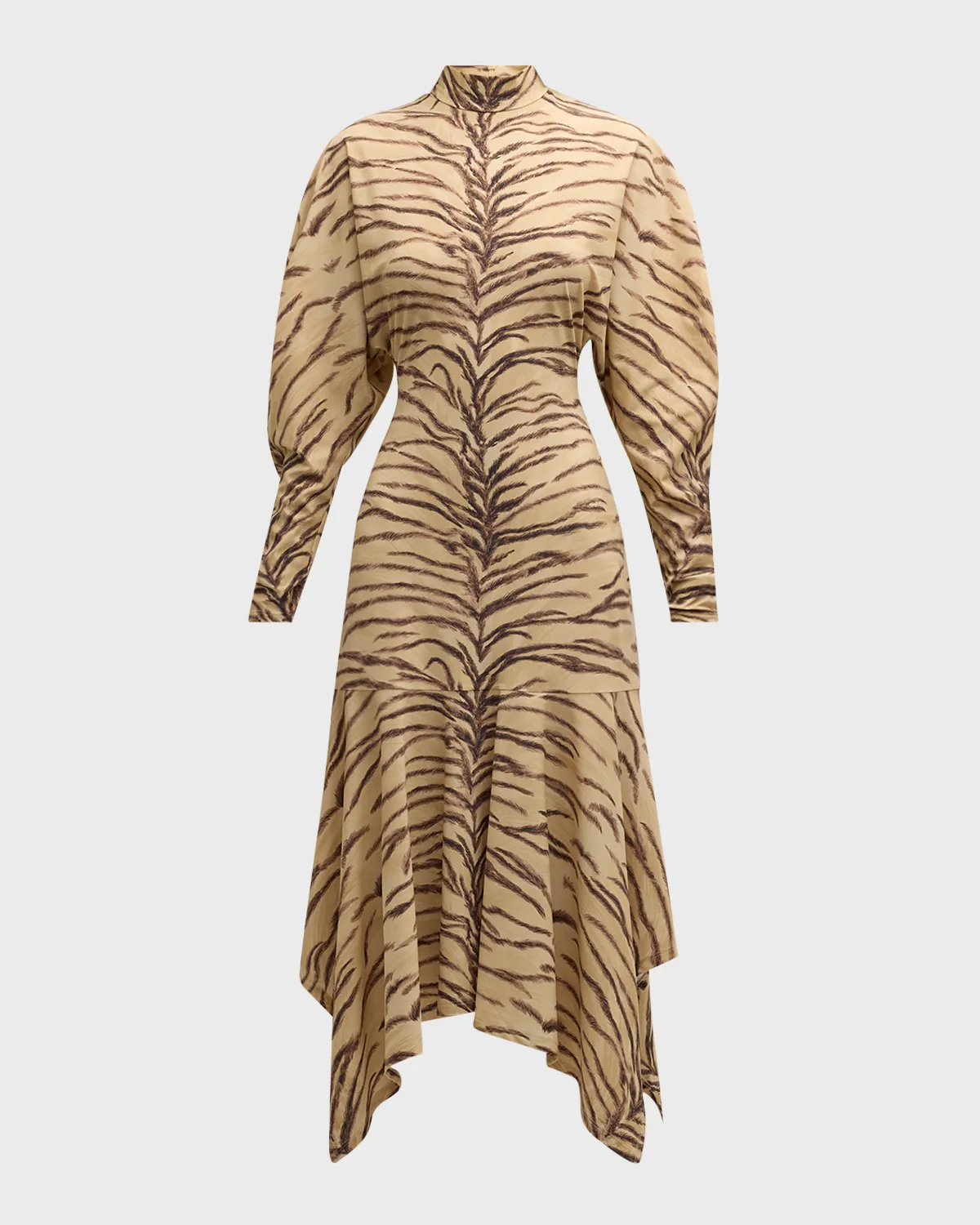 Tiger Print Handkerchief Midi Dress