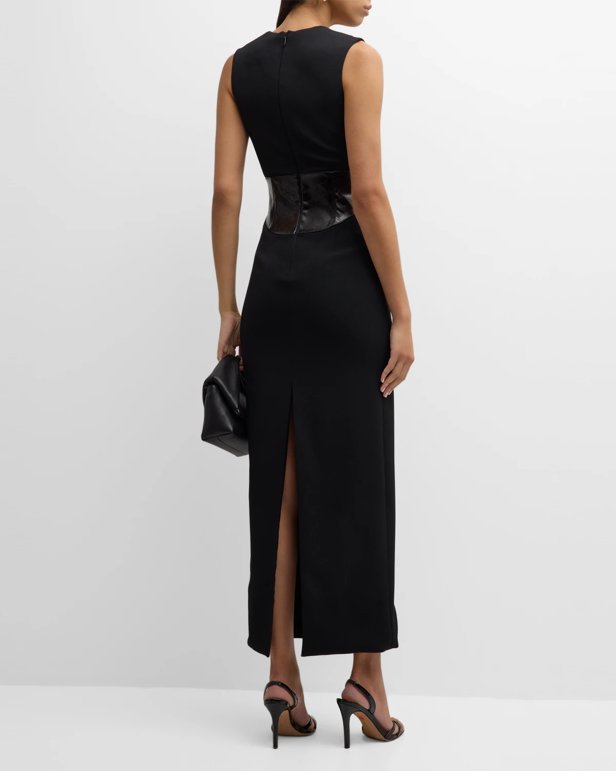 Leather Corset Crepe Sleeveless Maxi Dress