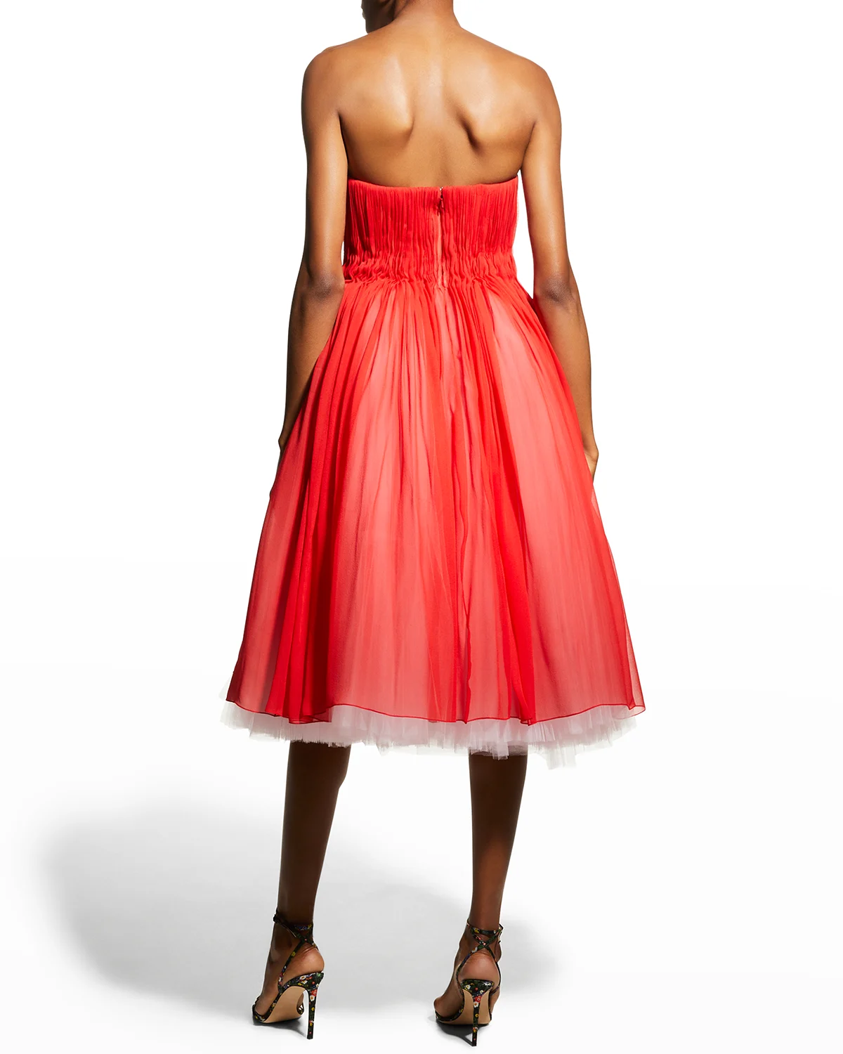 Draped Chiffon Full-Skirt Dress