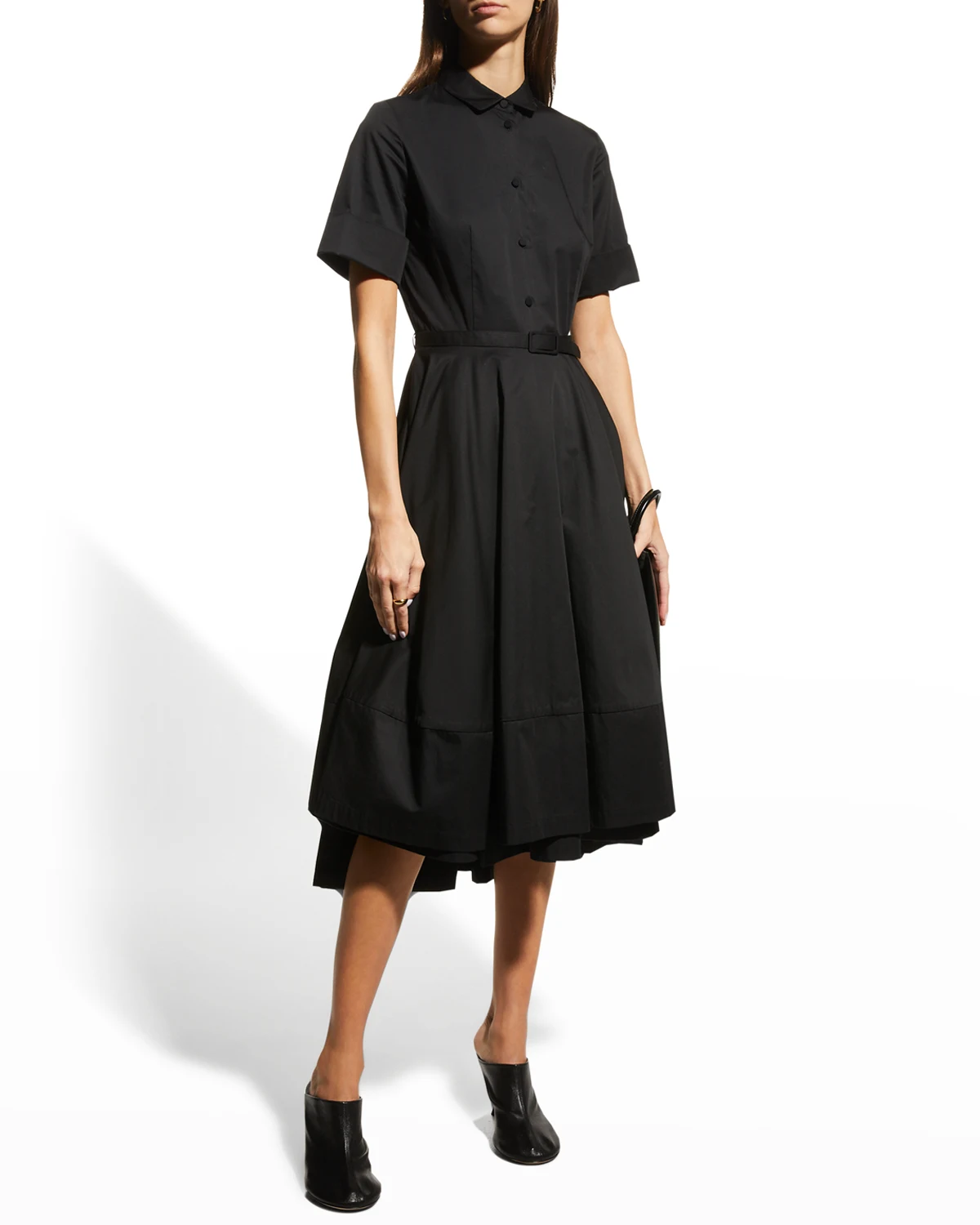 Poplin Flared Short-Sleeve Shirtdress