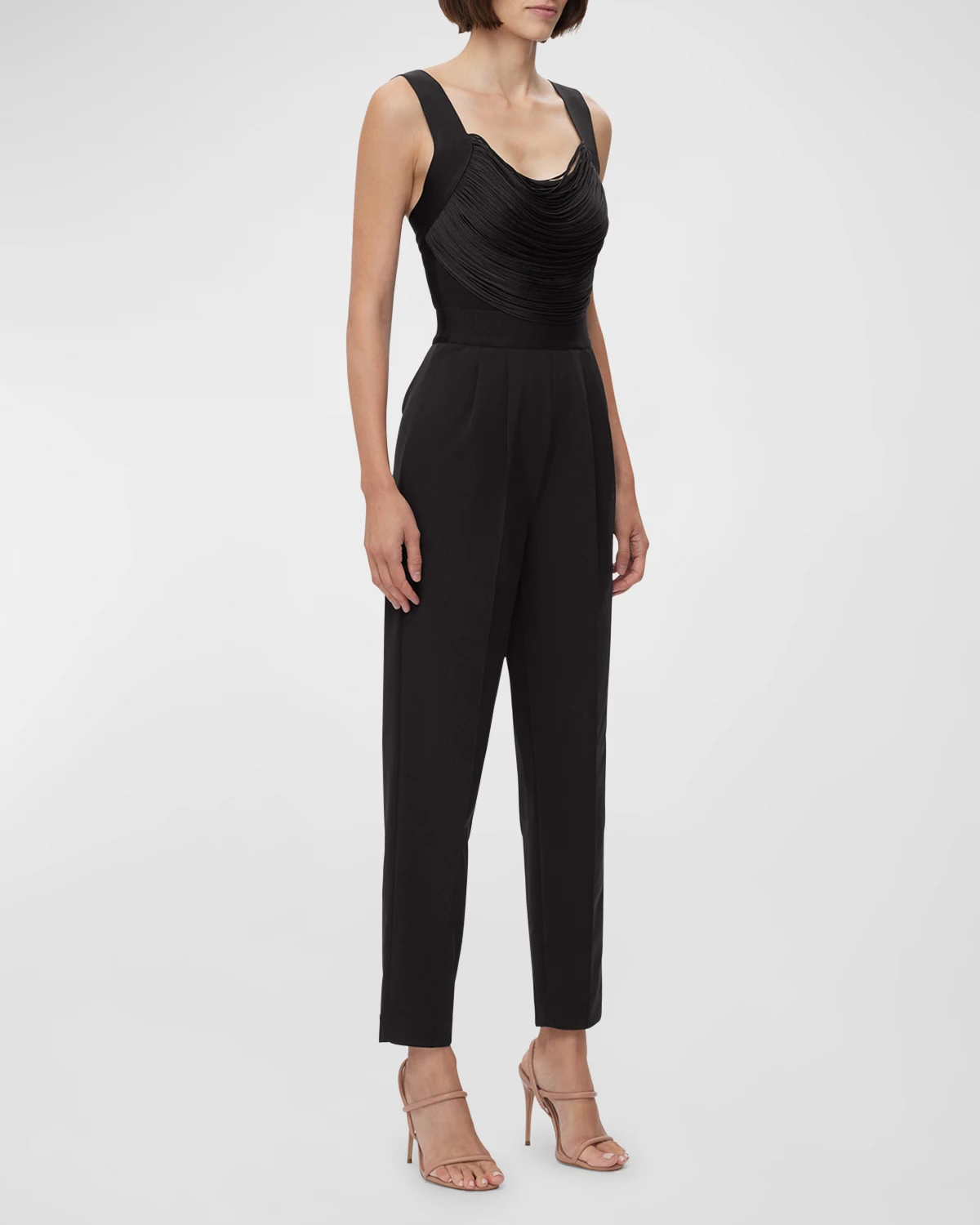 Fringe Tailored Straight-Leg Ankle Jumpsuit