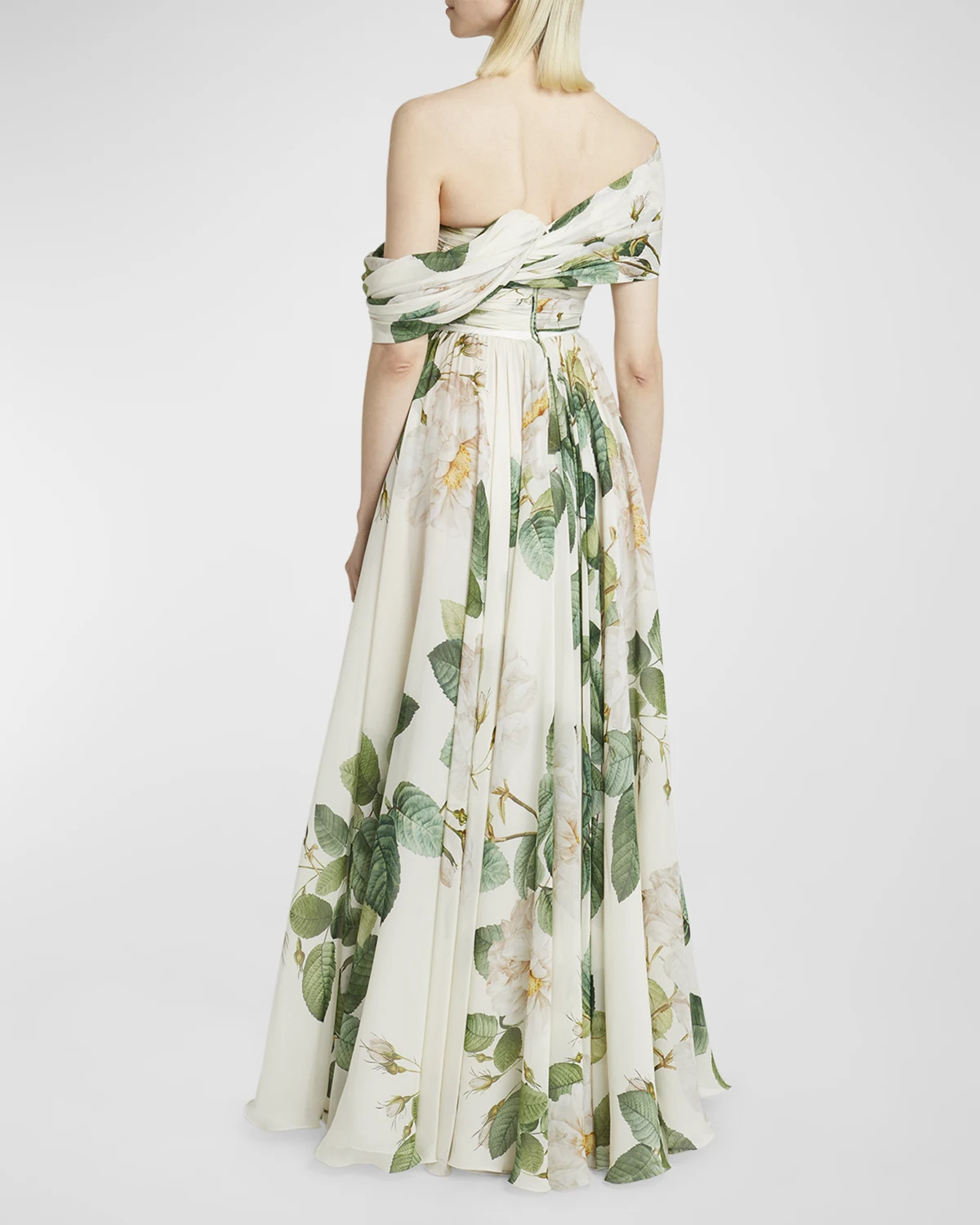 Floral-Print Twisted Off-The-Shoulder Gown