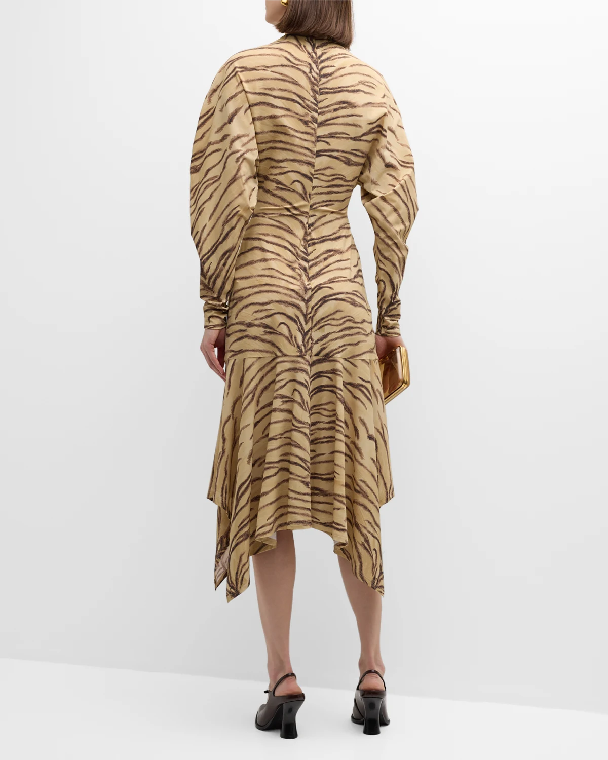 Tiger Print Handkerchief Midi Dress