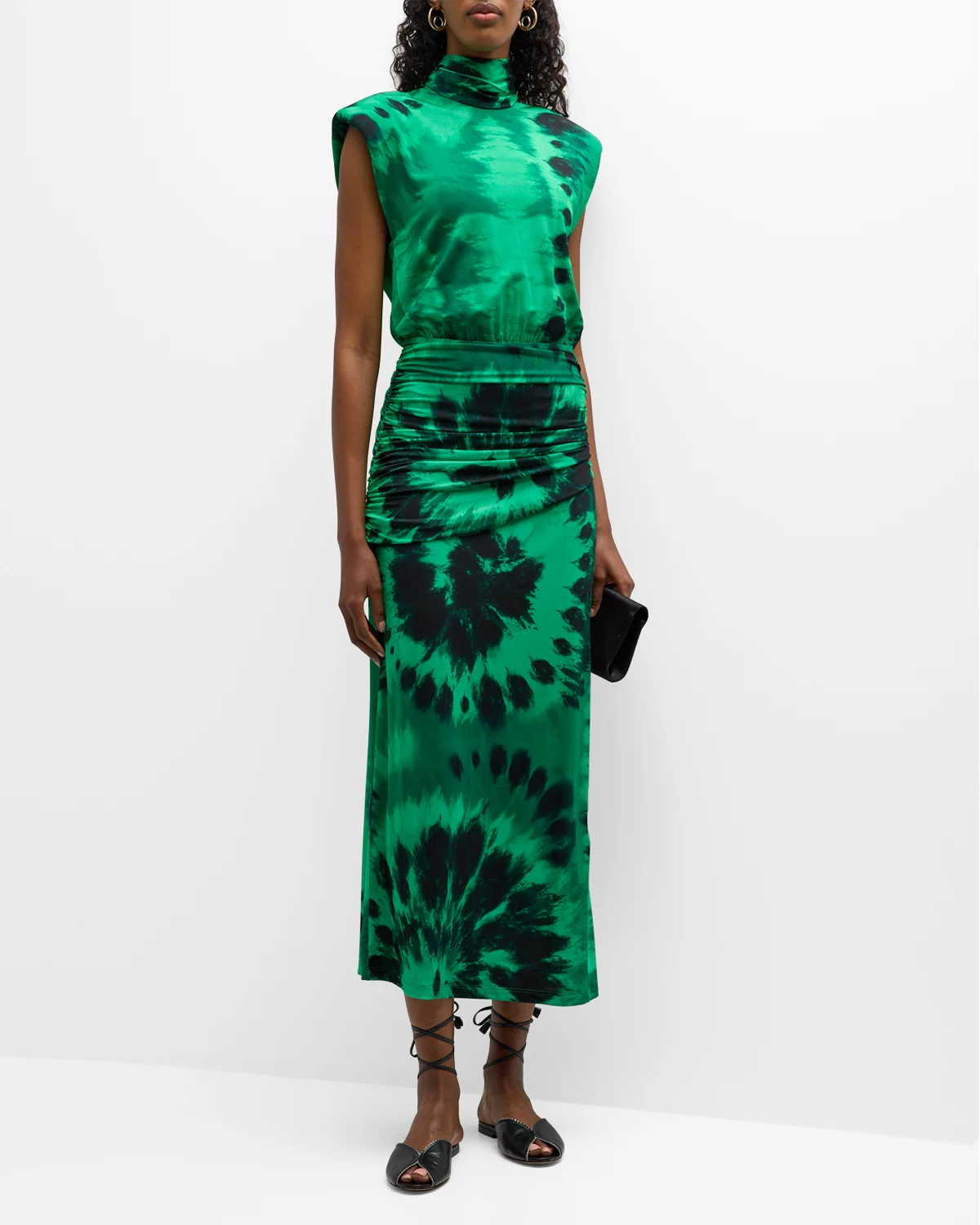 Light Nirvana Tie-Dye Ruched Turtleneck Midi Dress