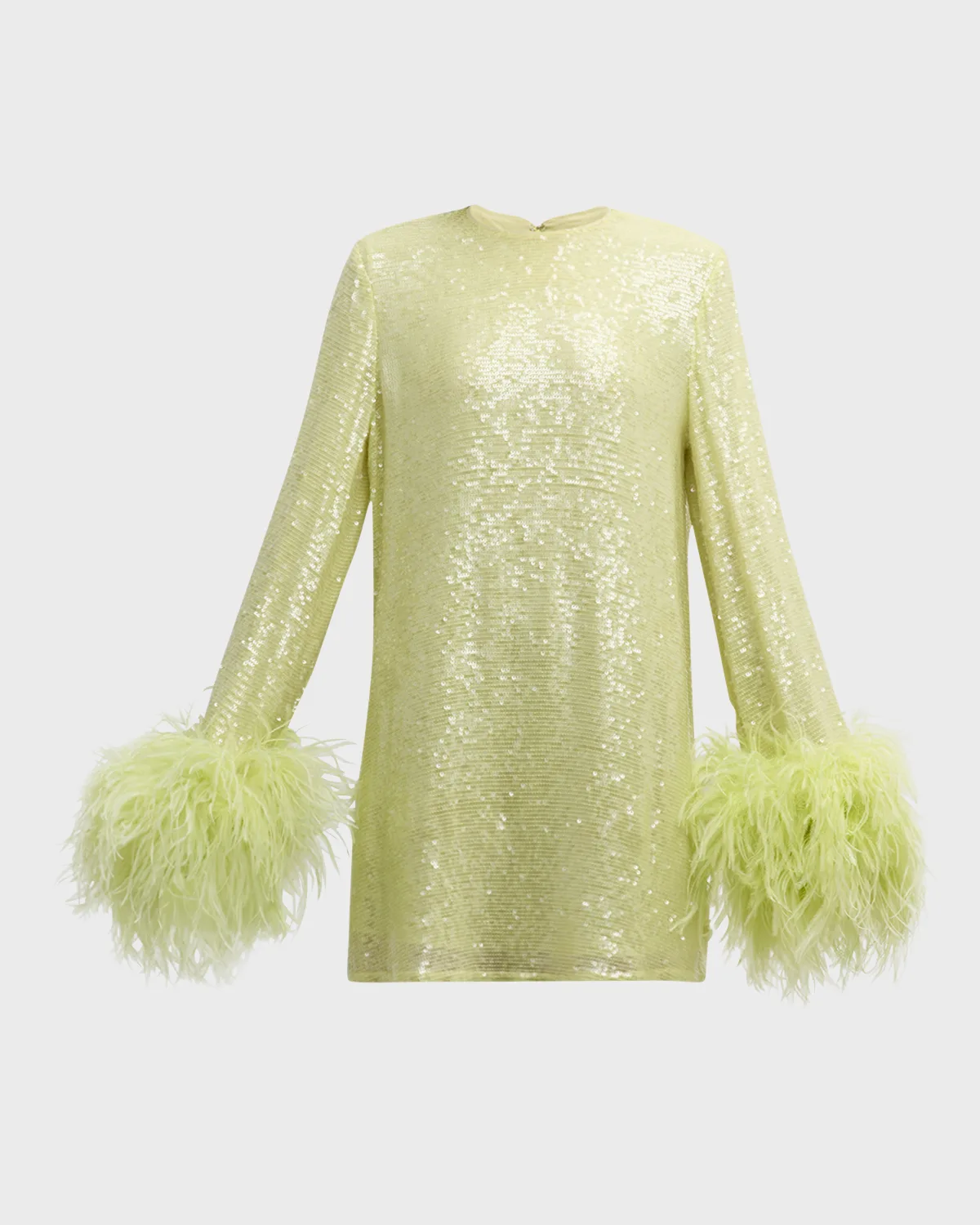 Feather-Cuffs Long-Sleeve Sequin Viscose Mini Shift Dress