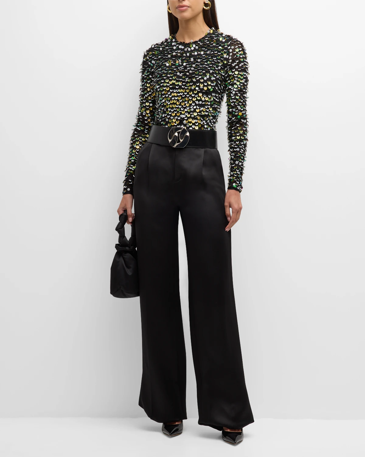 Crewneck Sequin Long-Sleeve Bodysuit