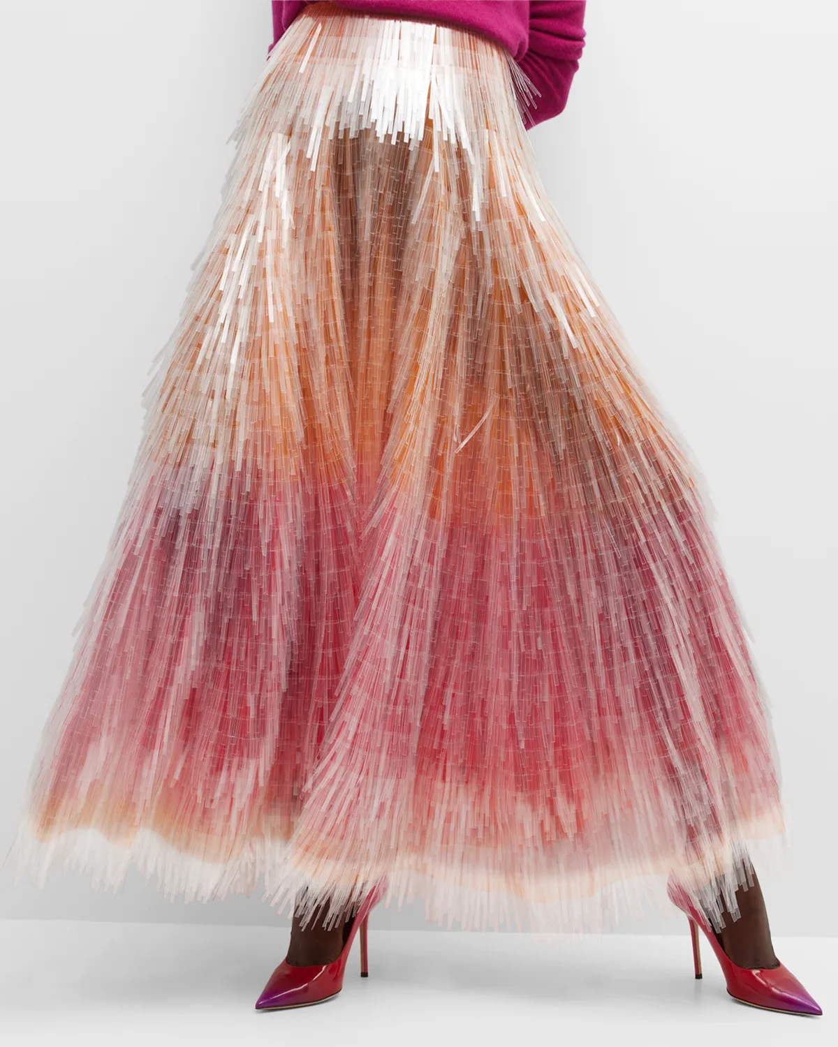 Tiered Fringe Ombre Maxi Skirt