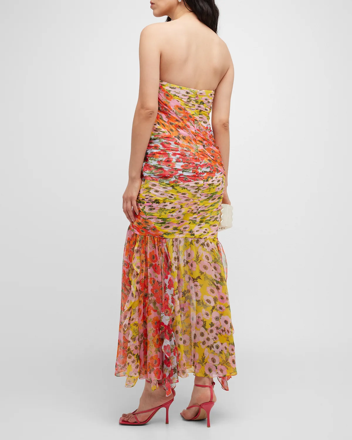 Floral Print Bustier Midi Dress w/ Front Cutout