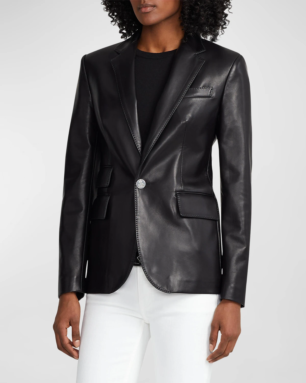 Parker Leather Single-Breasted Blazer Jacket