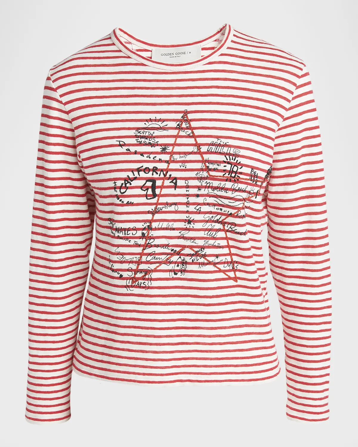 Striped Long-Sleeve T-Shirt w/ Embroidery