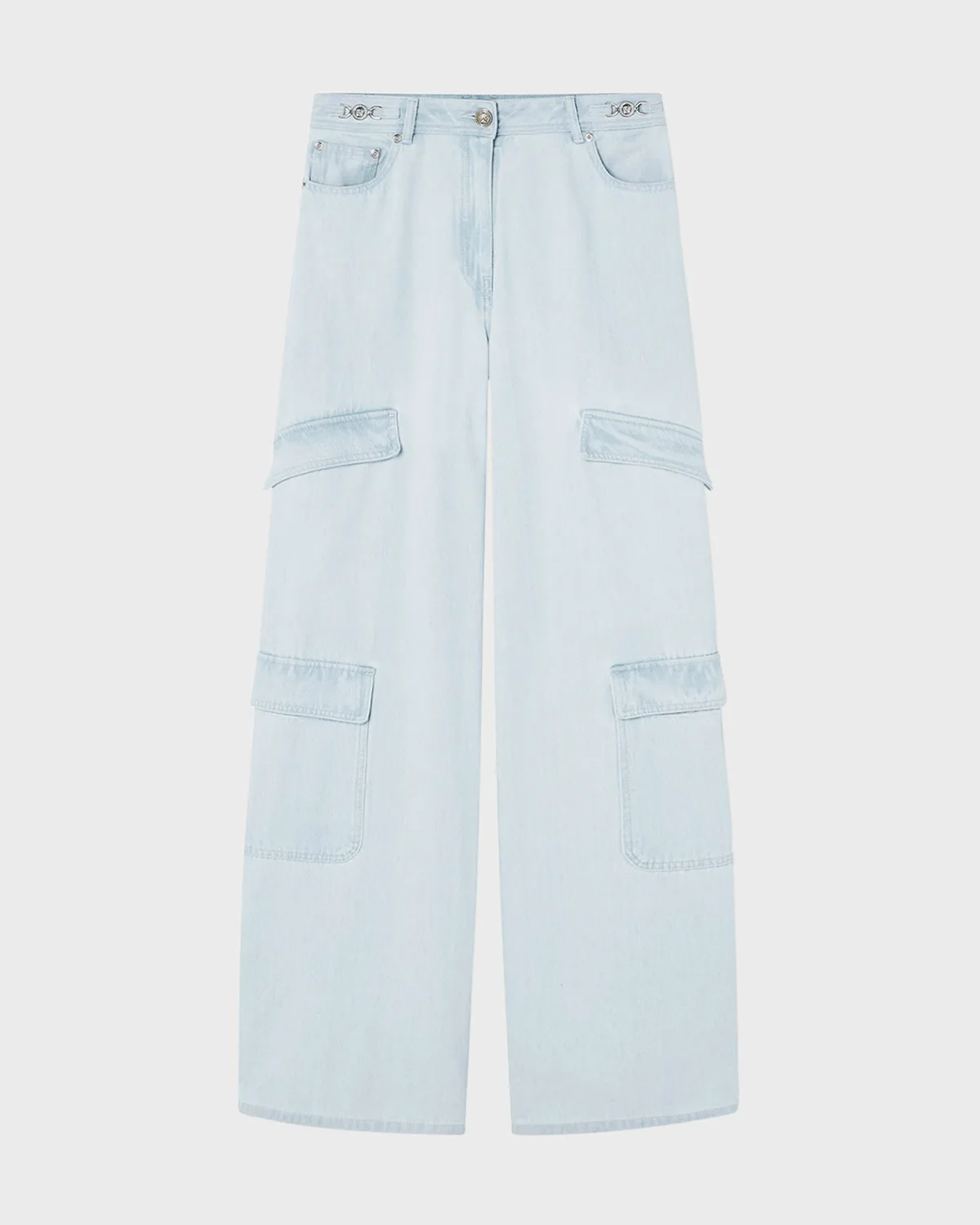 Mid-Rise Stone Wash Straight-Leg Cargo Pants