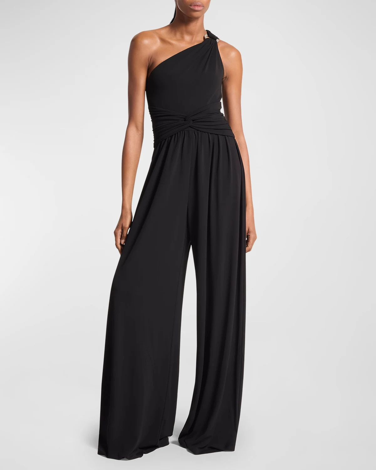 One-Shoulder Wide-Leg Stretch Matte Jersey Jumpsuit