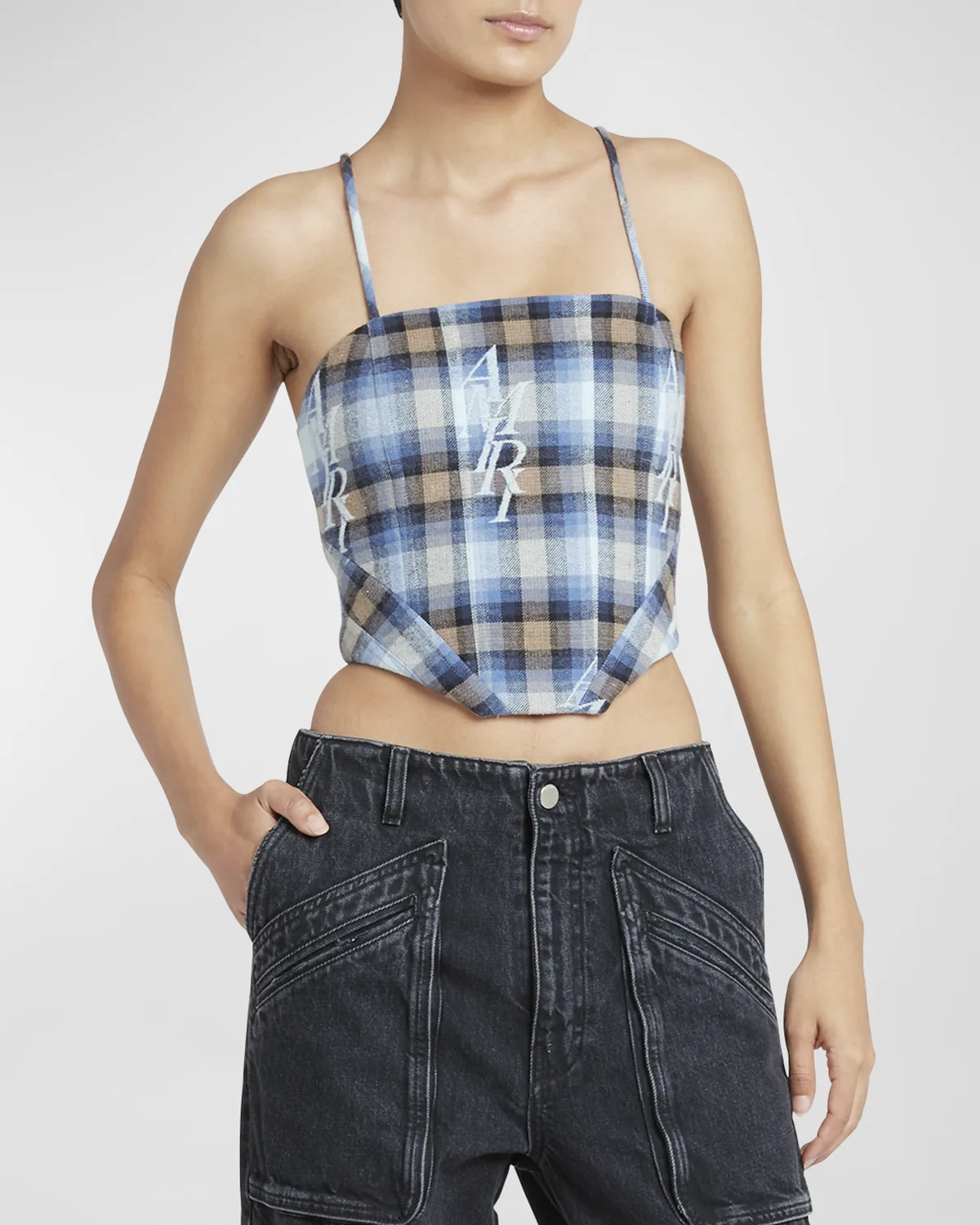 Logo Plaid Sleeveless Corset Top