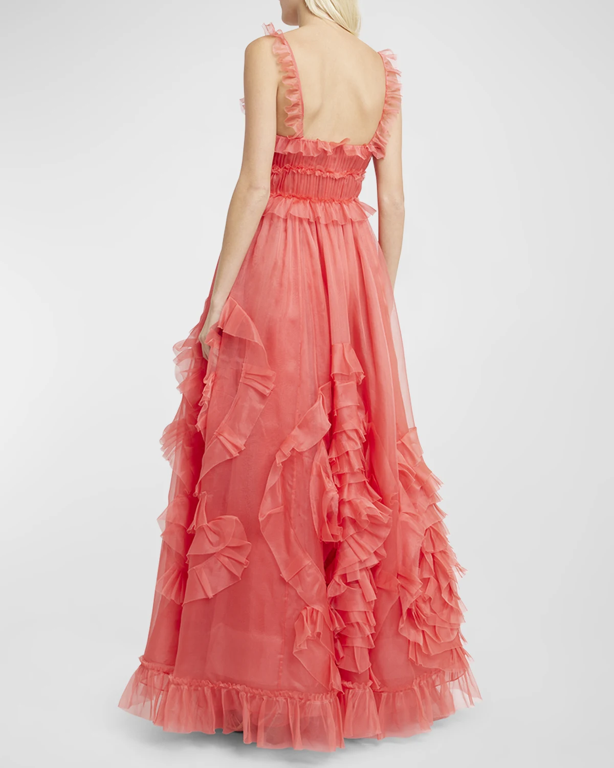 Margaux Frill-Strap Ruffled Silk Gown