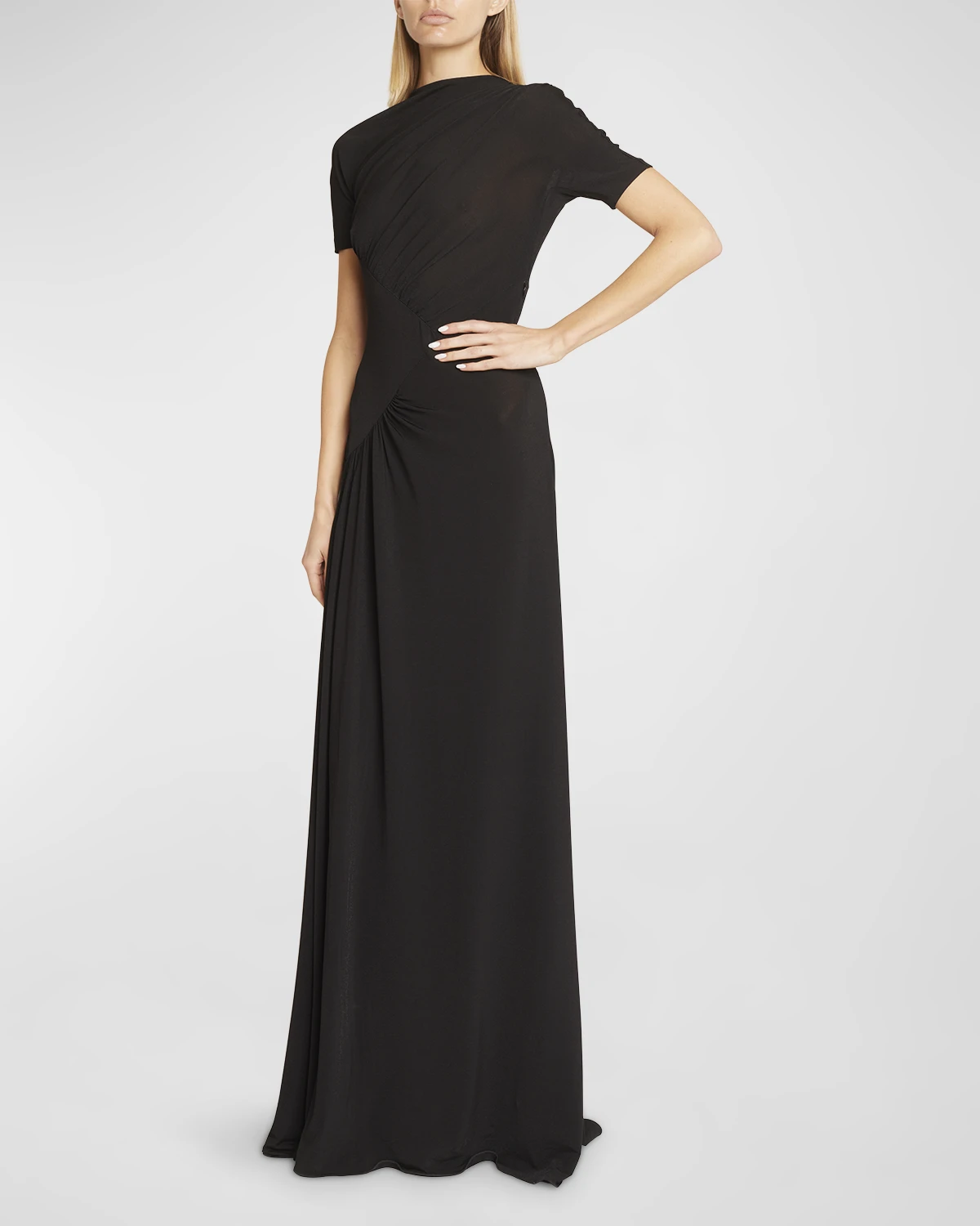 Draped Jersey Gown with Sheer Inset Detail