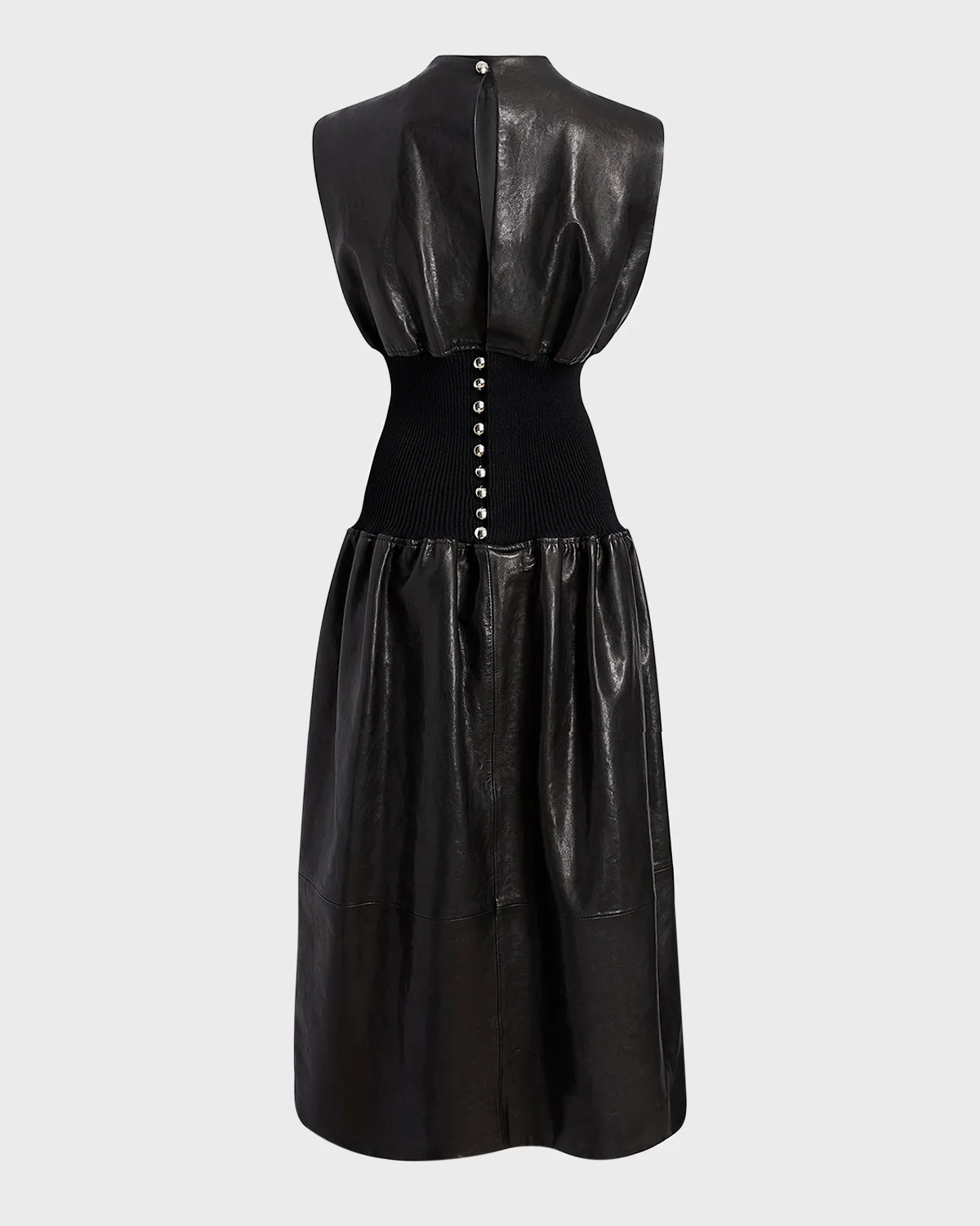 Uni Ribbed Waist Leather Dress