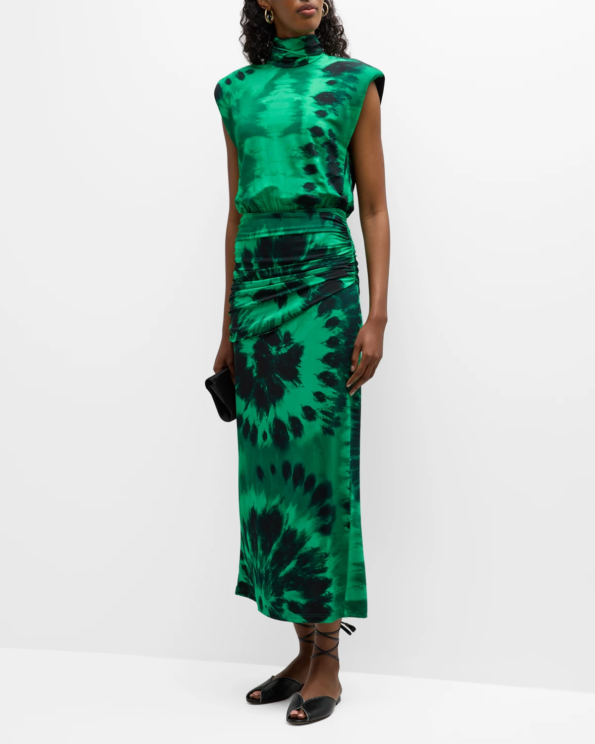 Light Nirvana Tie-Dye Ruched Turtleneck Midi Dress