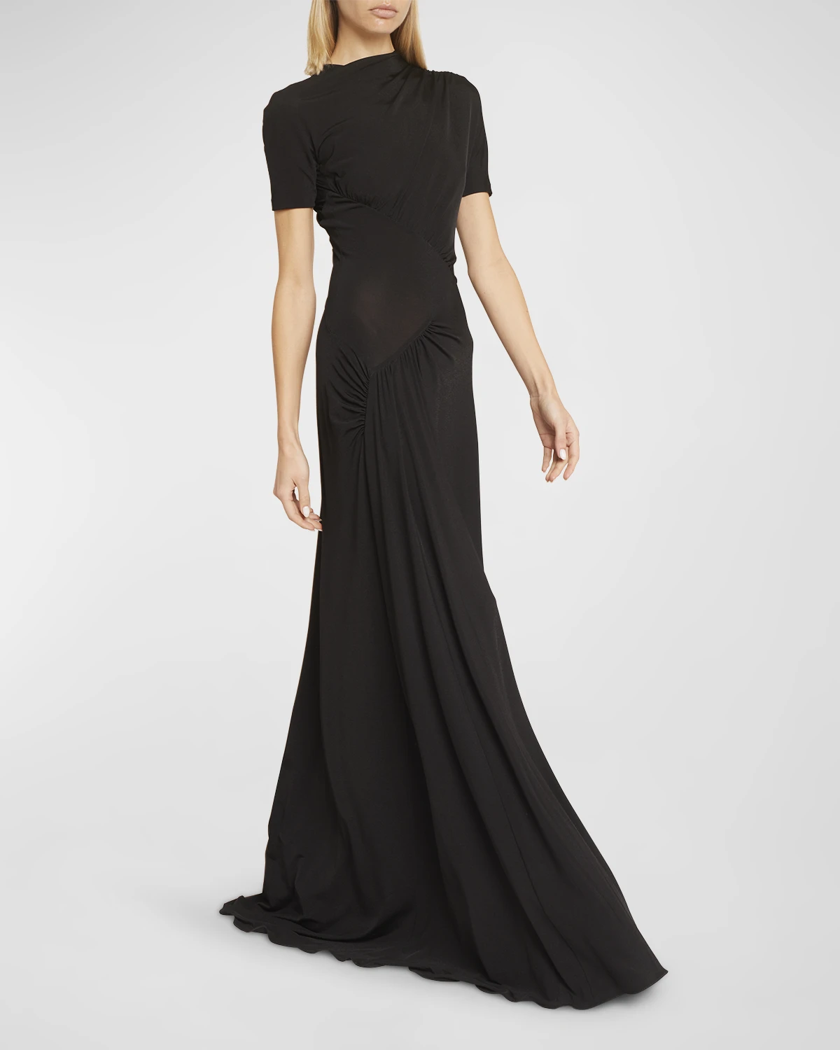 Draped Jersey Gown with Sheer Inset Detail