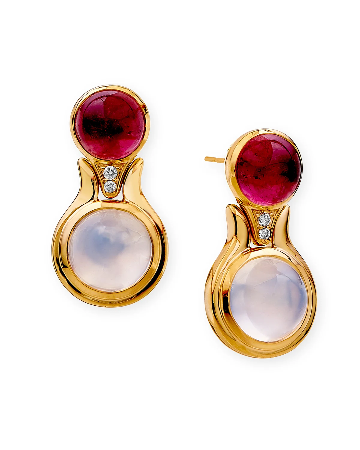 18k Candy Earrings with Rubellite, Moon Quartz and Diamonds