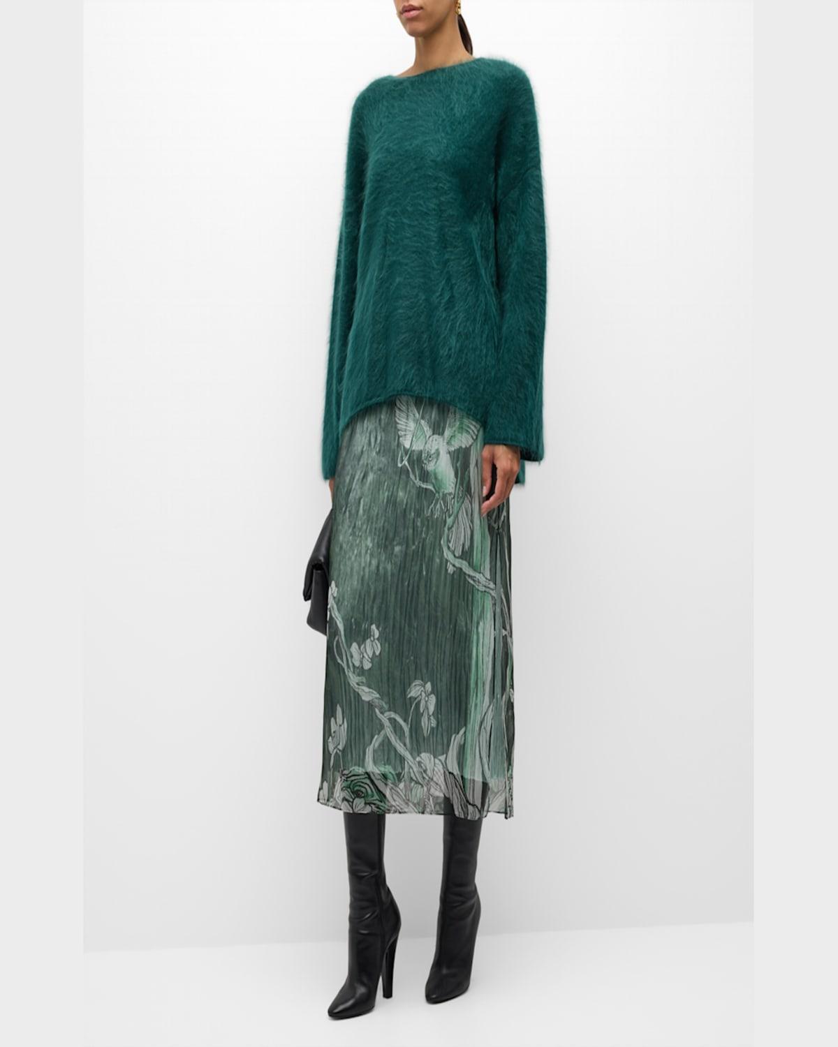 Tree-Print Organza Layered Midi Skirt