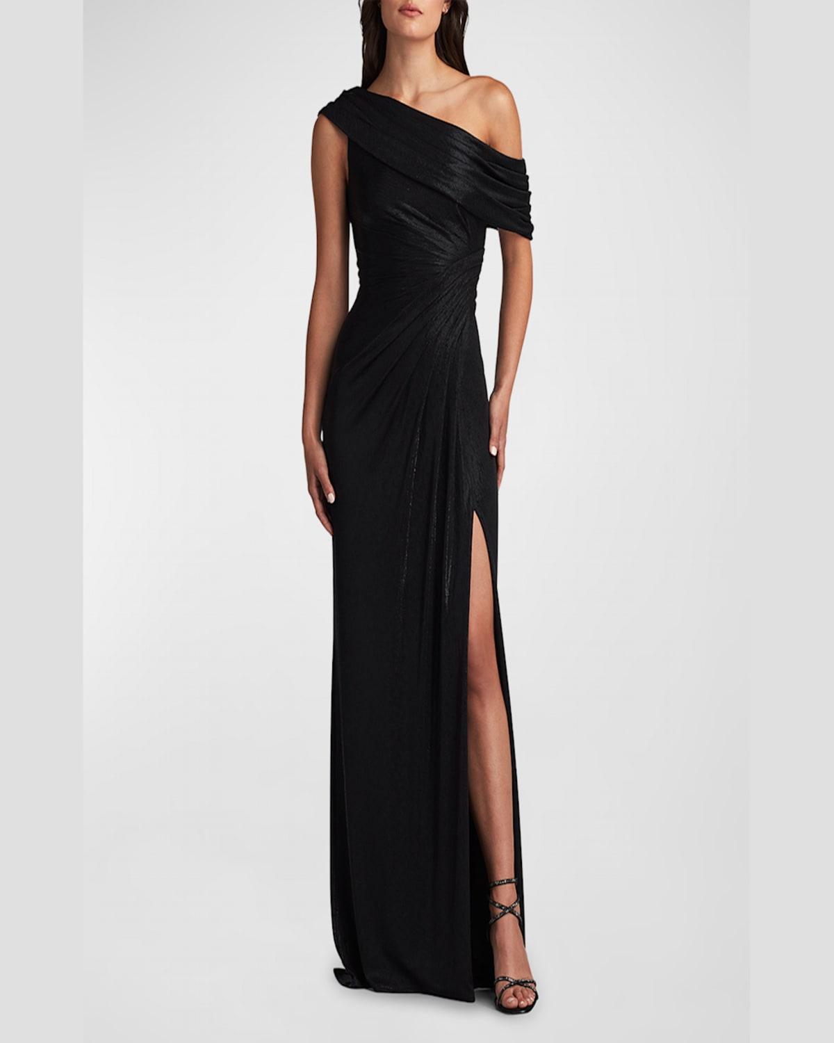 Leary Draped One-Shoulder Gown 