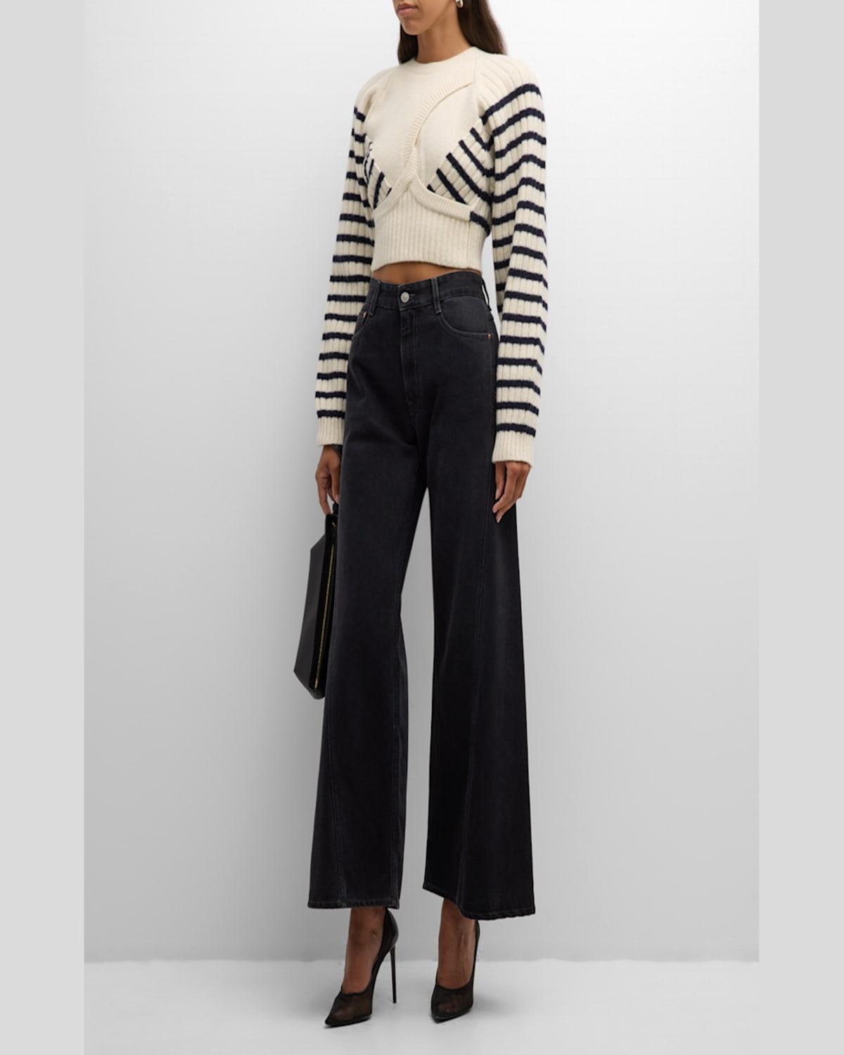 Ribbed Mariniere Cropped Knit Pullover