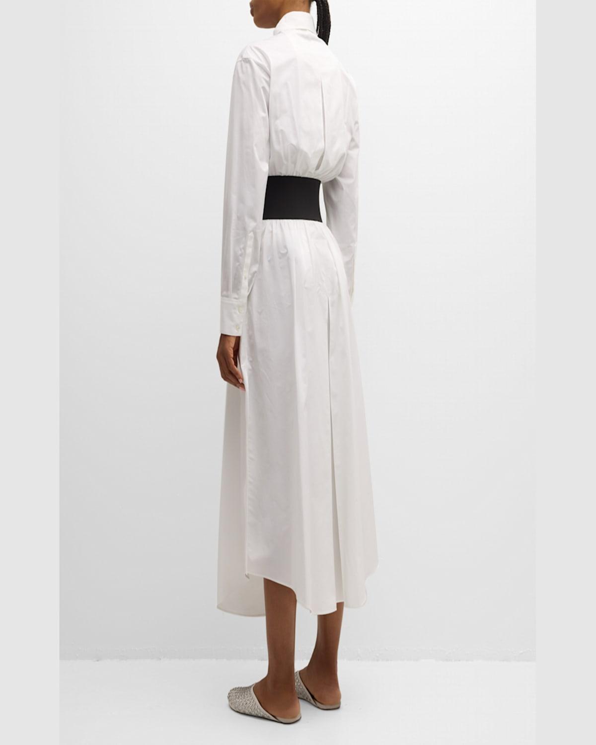 Maxi Button-Front Shirtdress with Leather Belt