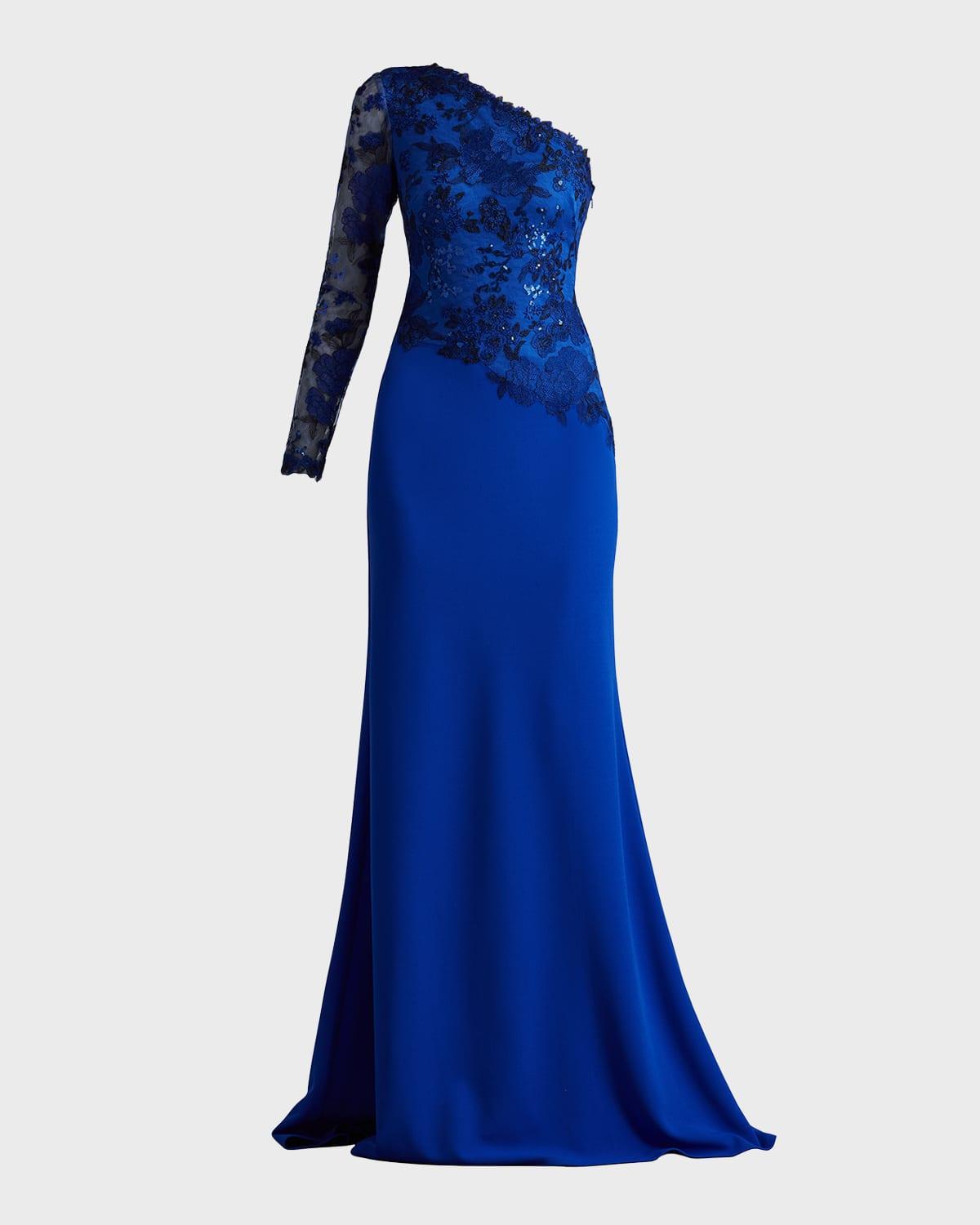 One-Shoulder Embroidered Sequin Lace Gown