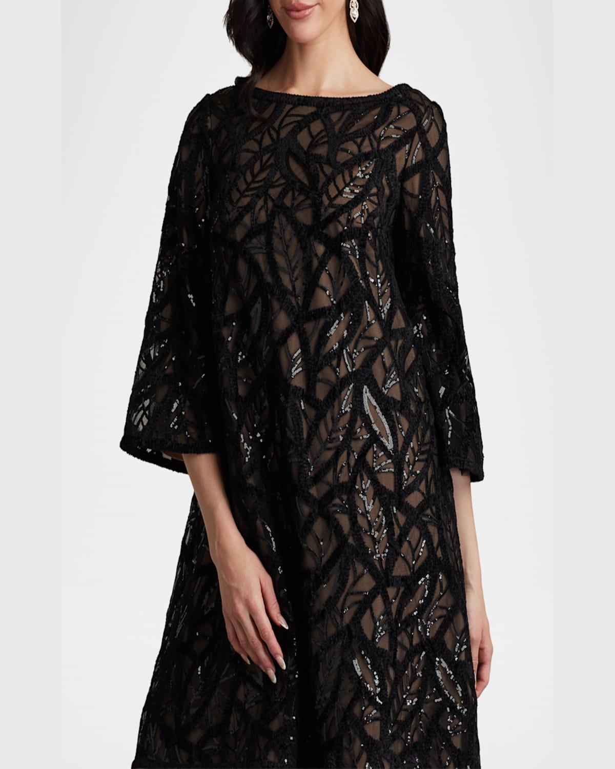 Bateau-Neck Sequin Velvet Lace Dress