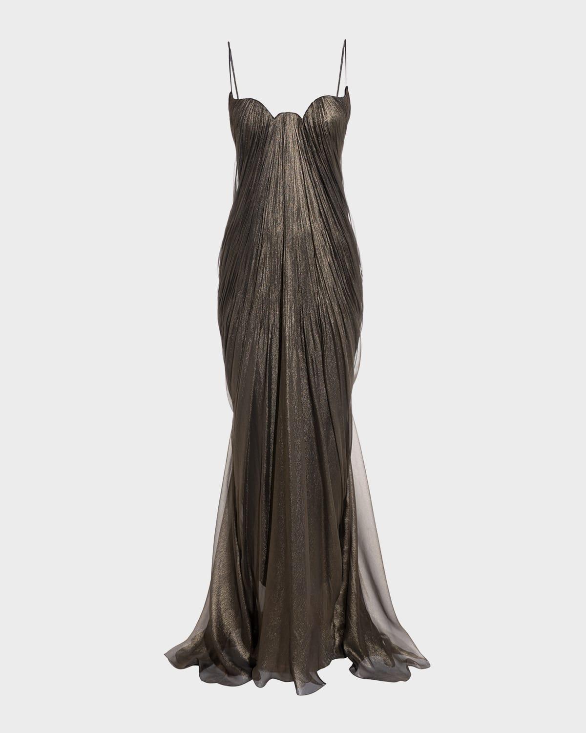 Alaya Draped Metallic Silk Gown