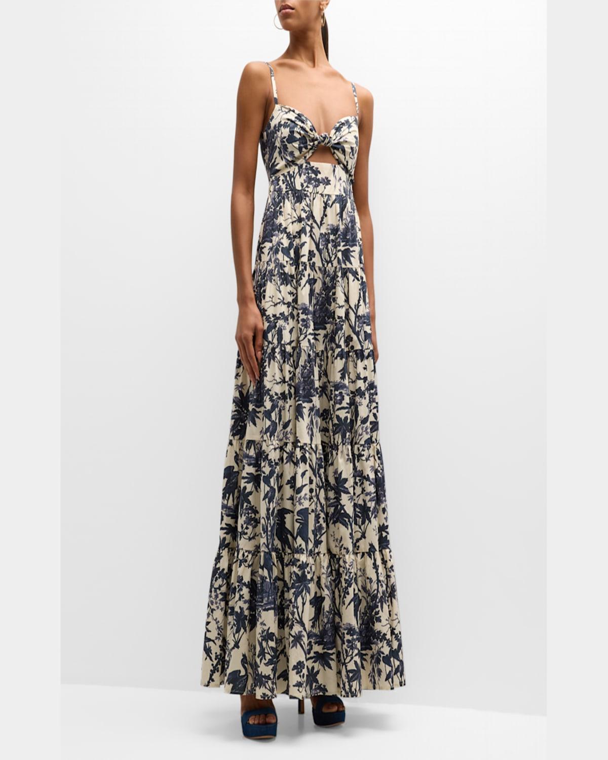 Delilah Floral Cotton Spaghetti-Strap Maxi Dress