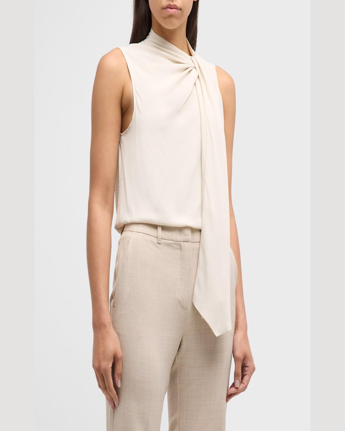 Divo Sleeveless Tie-Neck Crepe Blouse