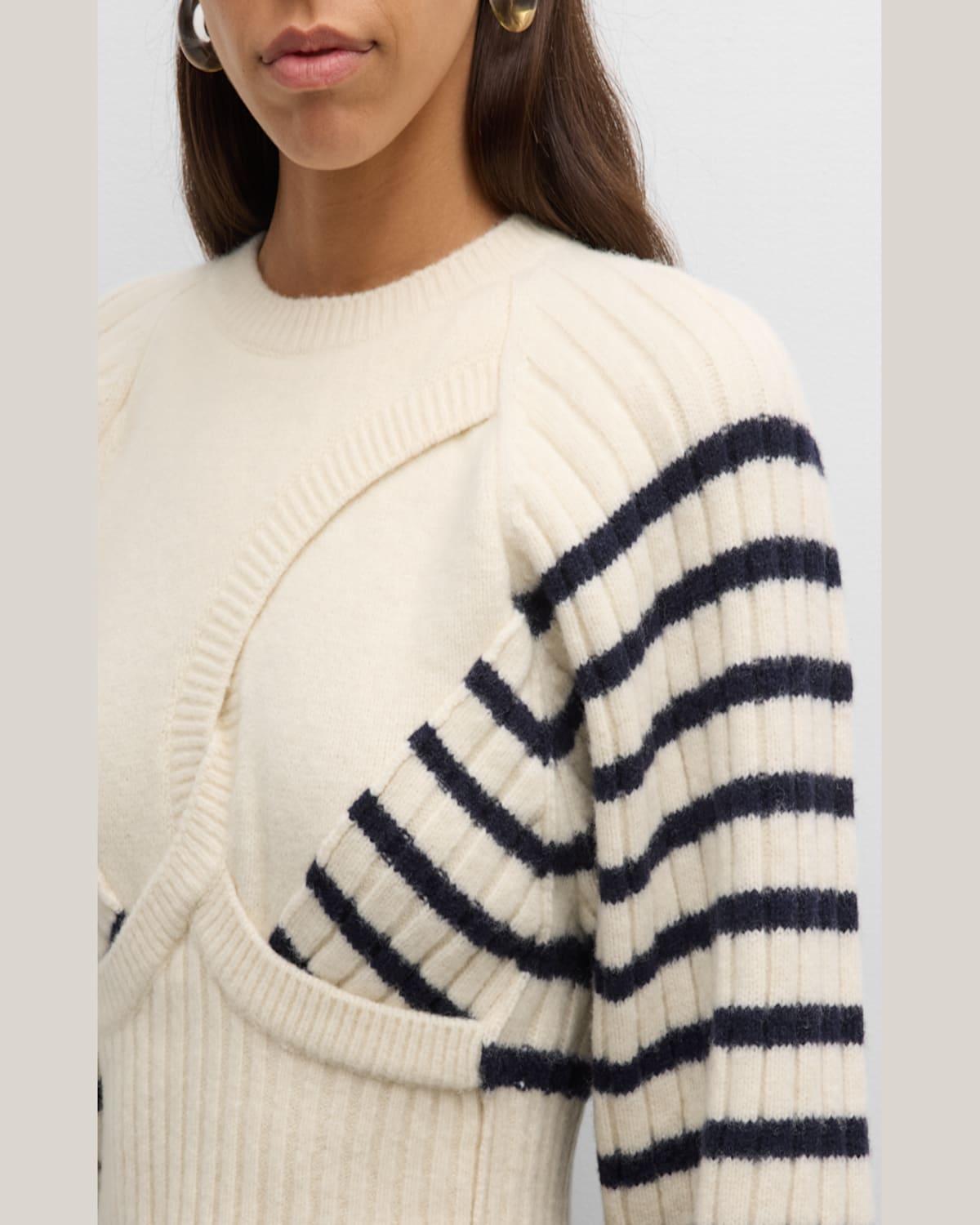 Ribbed Mariniere Cropped Knit Pullover