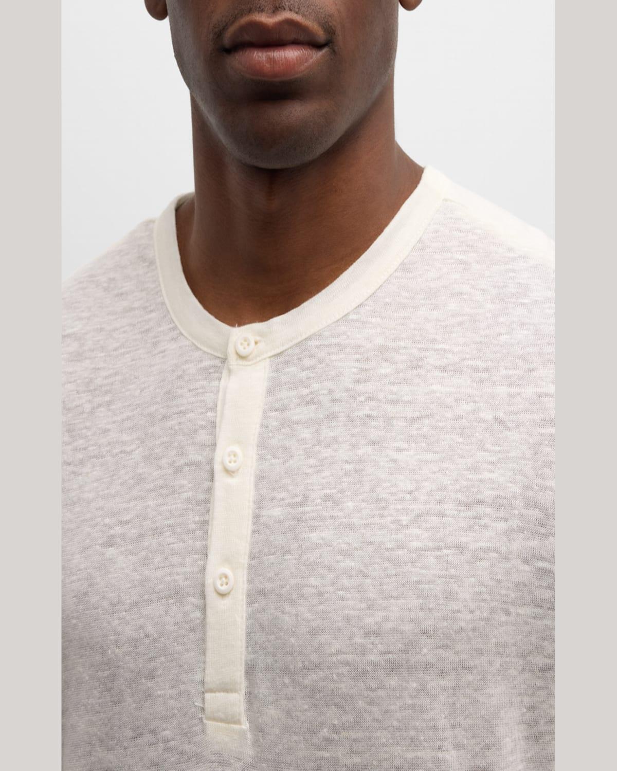 Men's Linen Jersey Long-Sleeve Henley T-Shirt