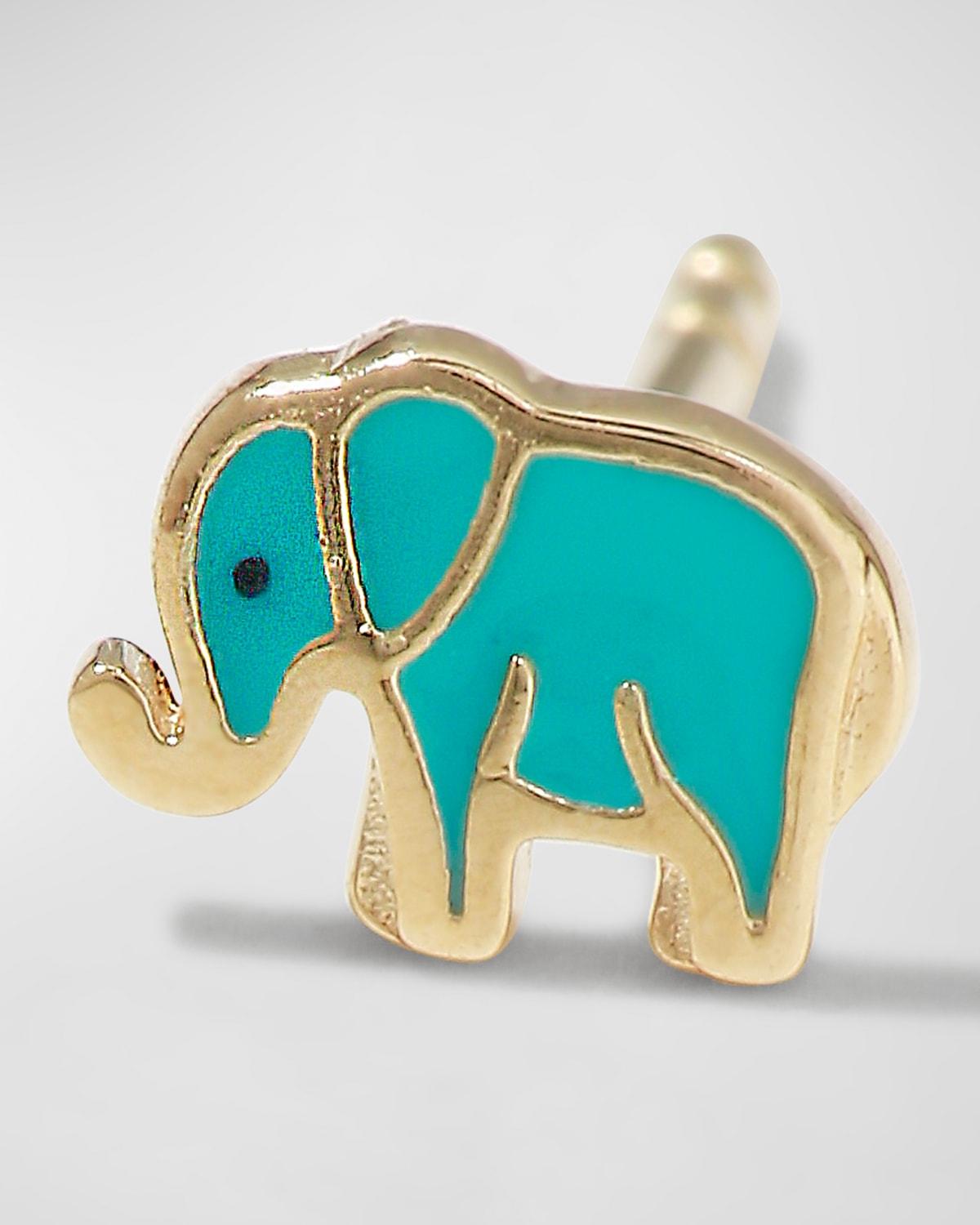 14k Mini Elephant Enamel Single Stud Earring