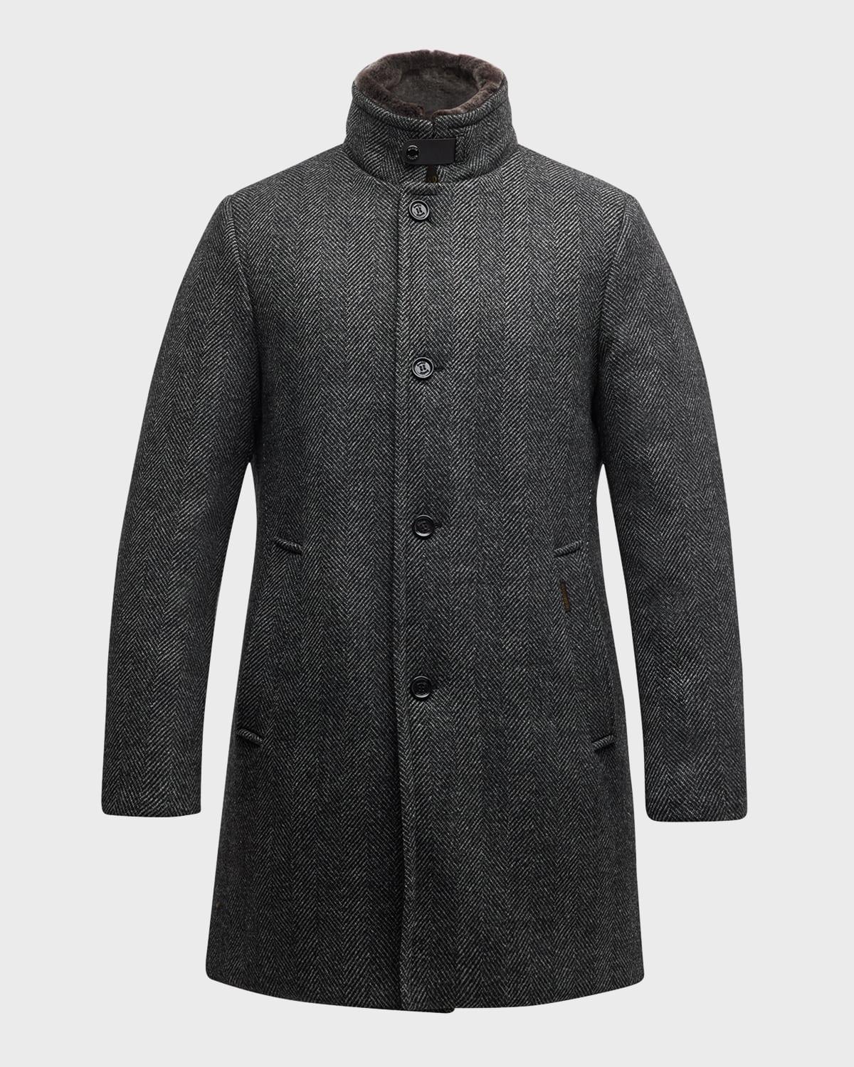 Men's Herringbone Bib Topcoat with Shearling