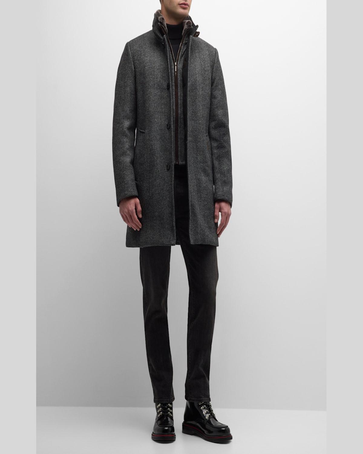 Men's Herringbone Bib Topcoat with Shearling