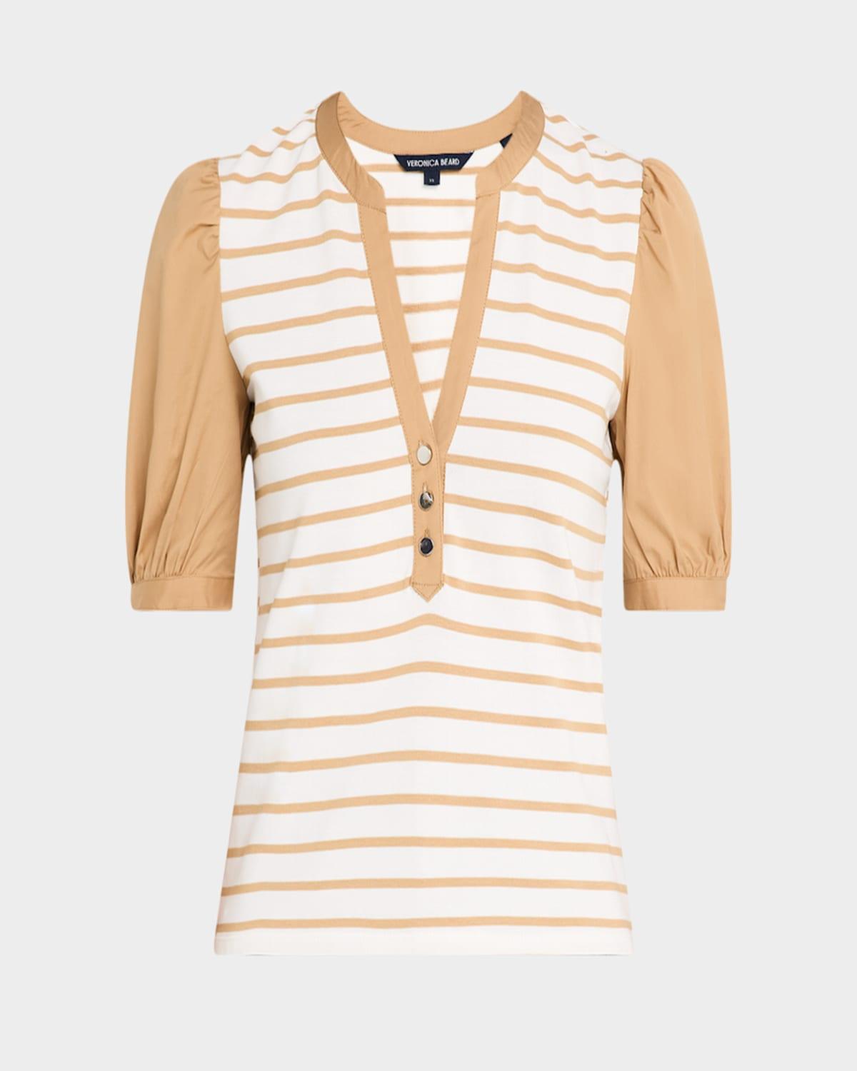 Kellie Stripe Puff-Sleeve Combo Top