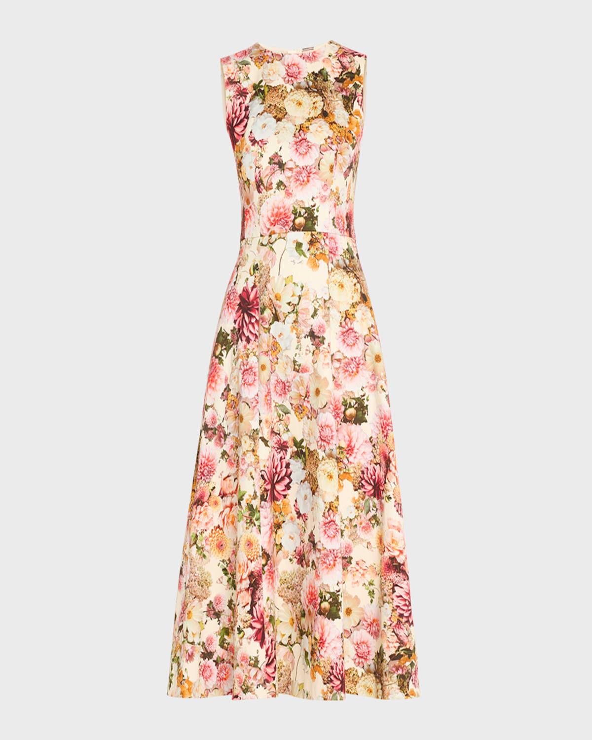 Eloise Floral Print Cotton Twill Midi Dress