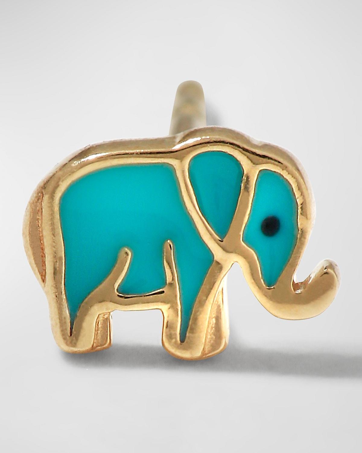 14k Mini Elephant Enamel Single Stud Earring