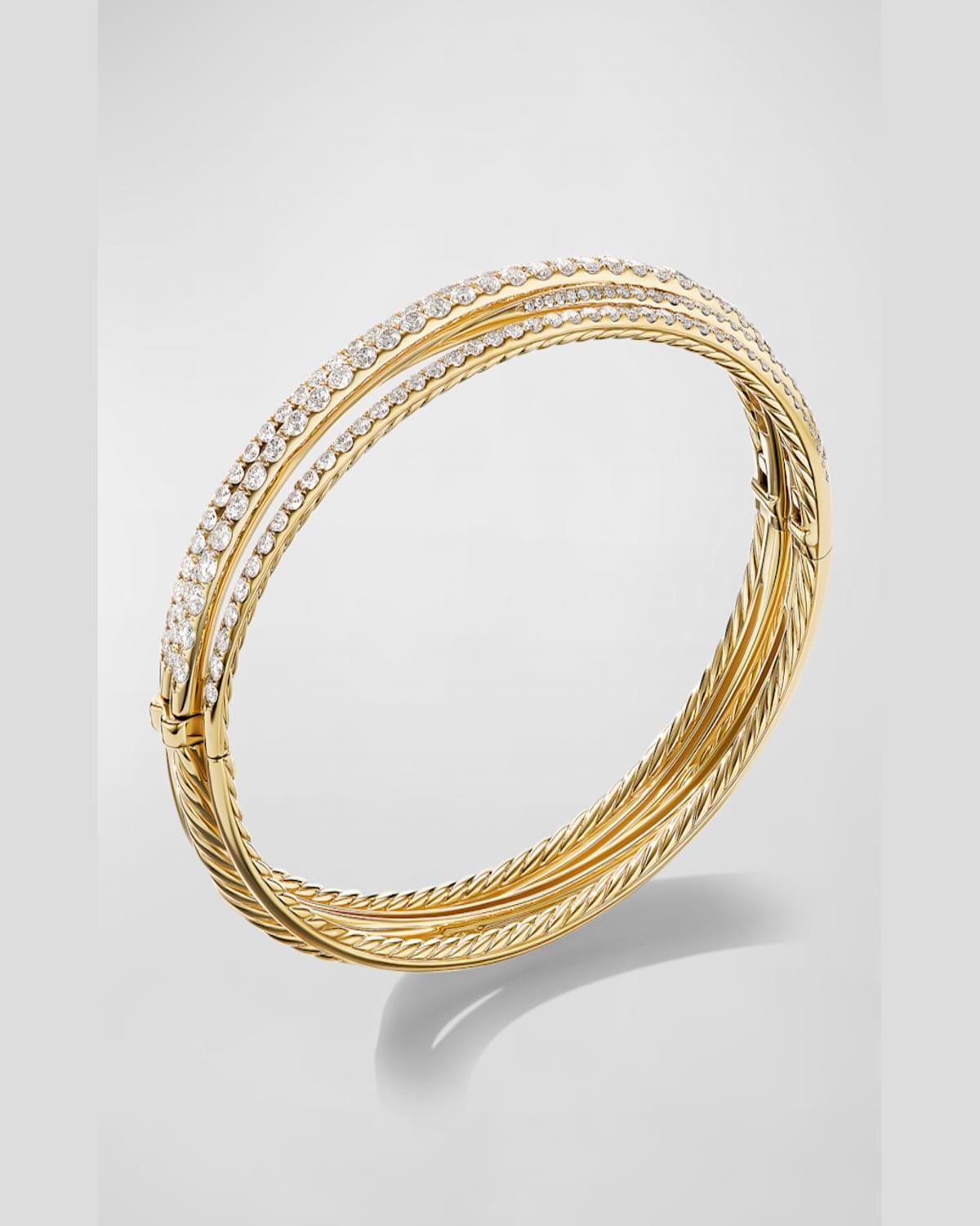 11mm 4-Row Pave Crossover Bracelet with Diamonds and Gold