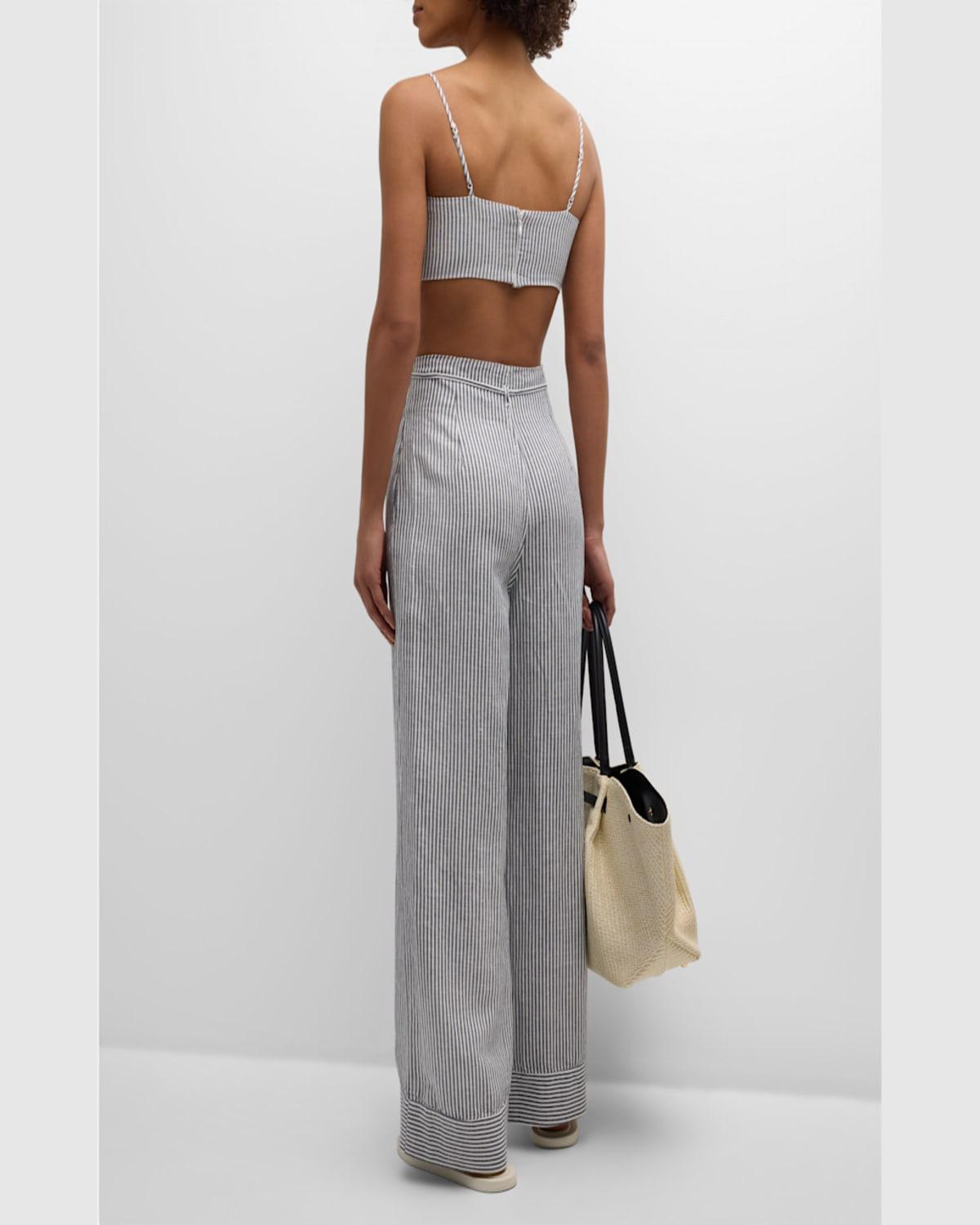 Air Linen Striped Paperbag Trousers 