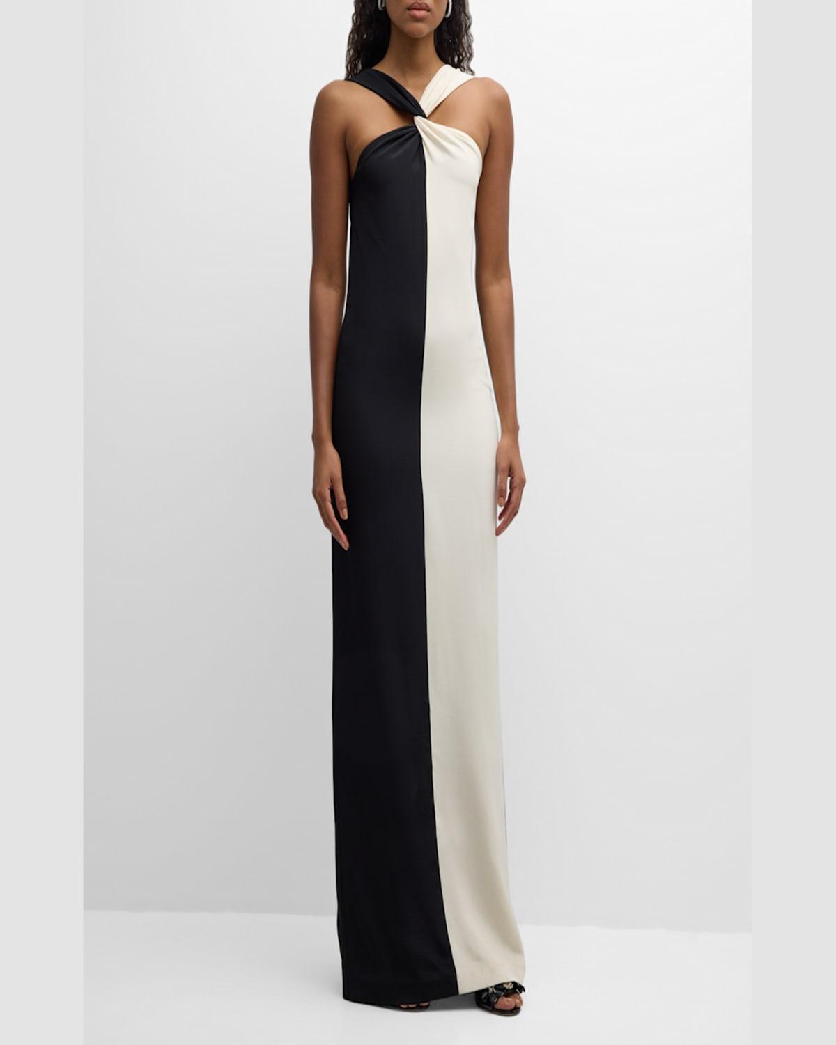 Contrast Silk Maxi Dress