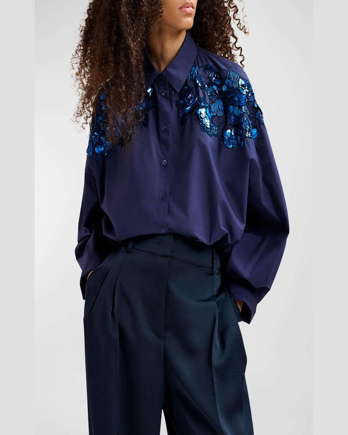 Gdog Sequin and Bead Embroidered Cotton Poplin Shirt