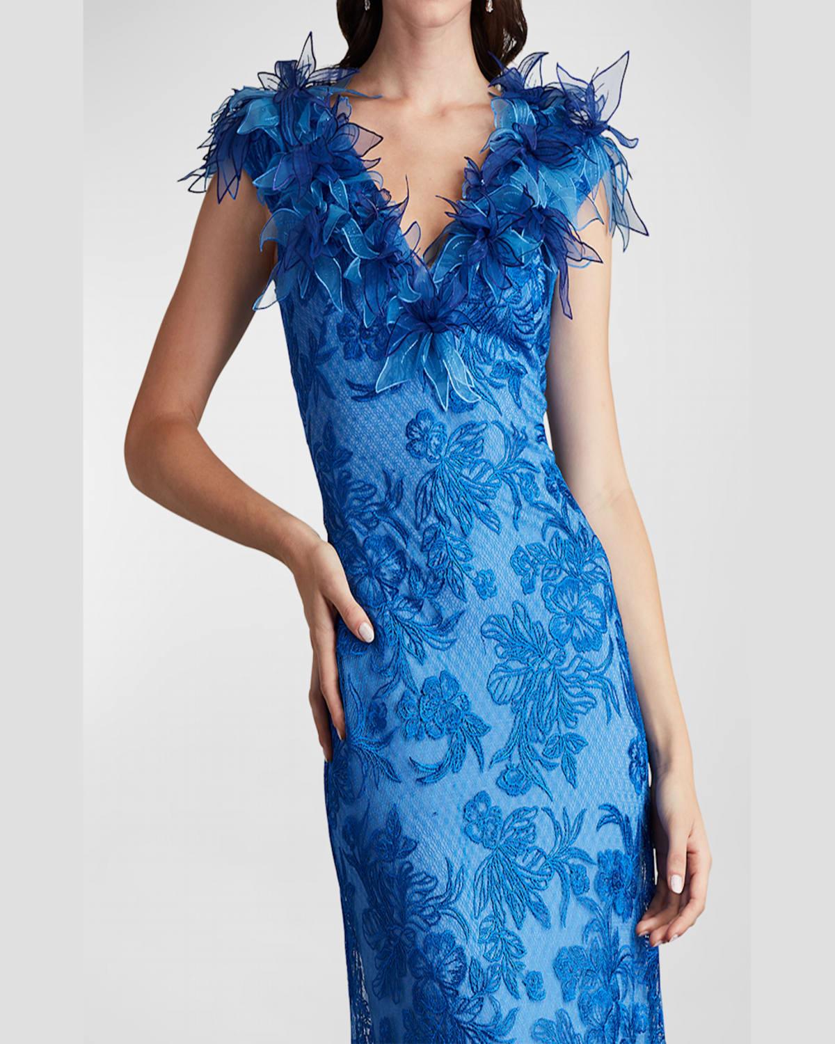 A-Line Floral-Embroidered Applique Gown