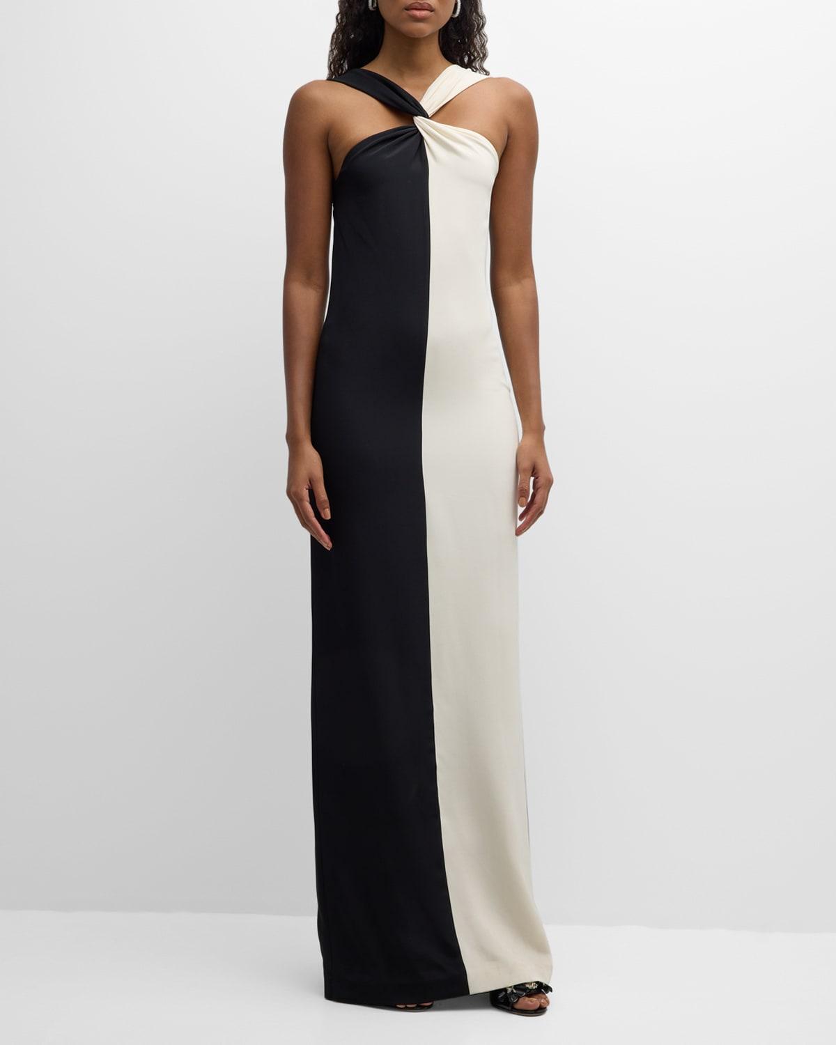 Contrast Silk Maxi Dress